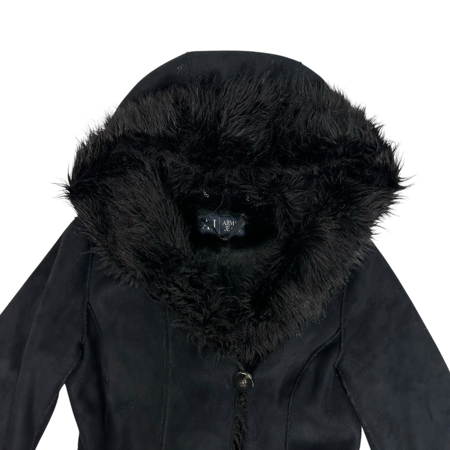Vintage Armani y2k Coat Faux Fur Detailing Women’s Small Black Hooded