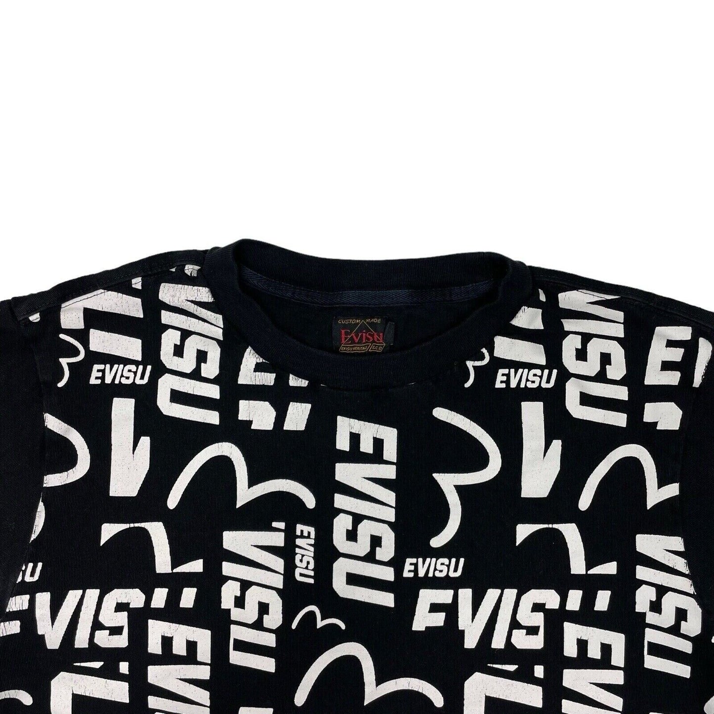 Vintage 00’s Evisu T-Shirt Mens Medium Black All Over Graphic Print