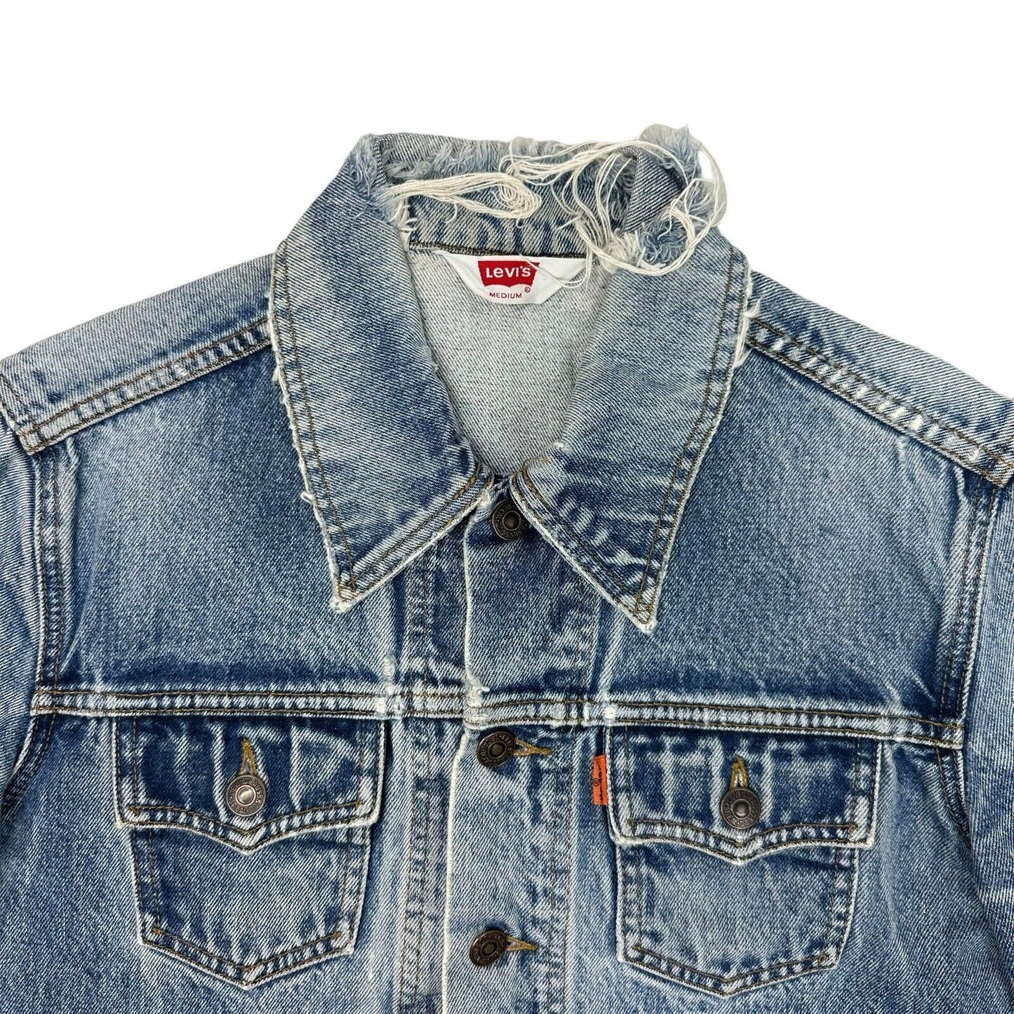 Vintage Levi’s 90’s Denim Jacket Mens Medium Mid Blue Denim Distressed