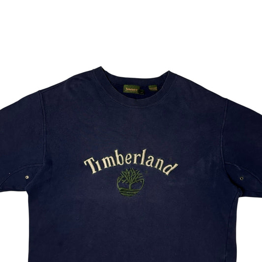Vintage Timberland Crew Neck Jumper Men’s Large Navy Blue Embroidered Workwear