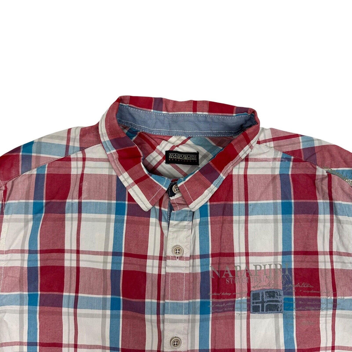 Napapijri Check Shirt Mens Medium Red White Blue Long Sleeve Slim Fit