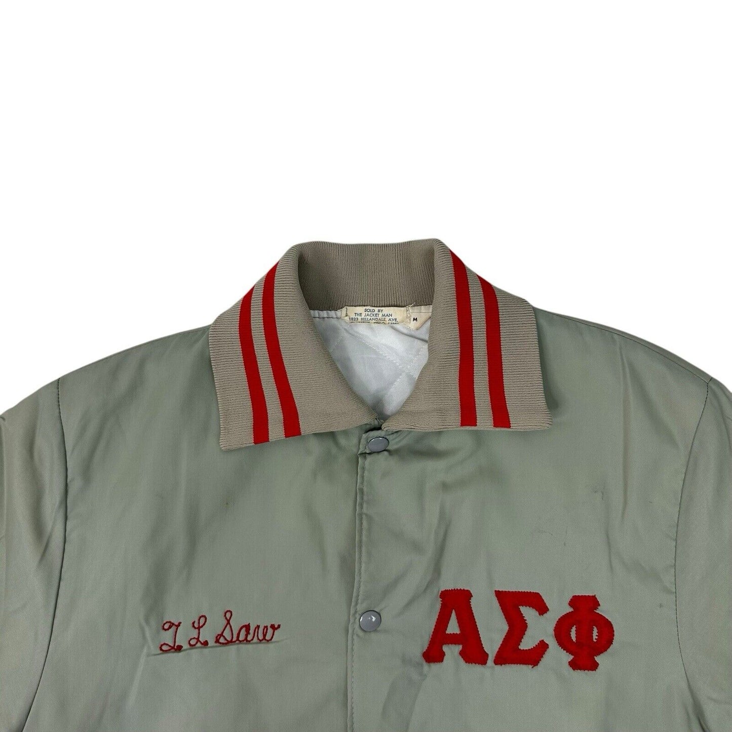 Vintage 70’s Alpha Sigma Phi Jacket Mens Medium Grey Made In USA