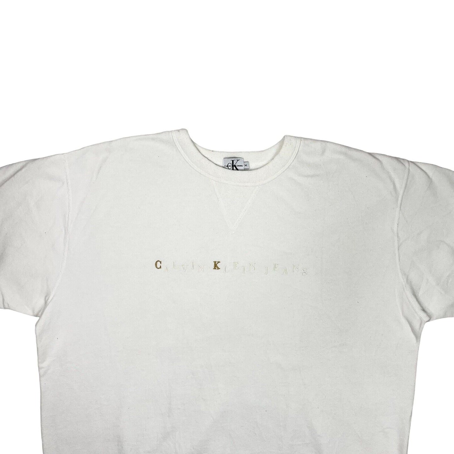 Vintage Calvin Klein White Crew Neck Jumper Embroidered Mens Medium Made In USA