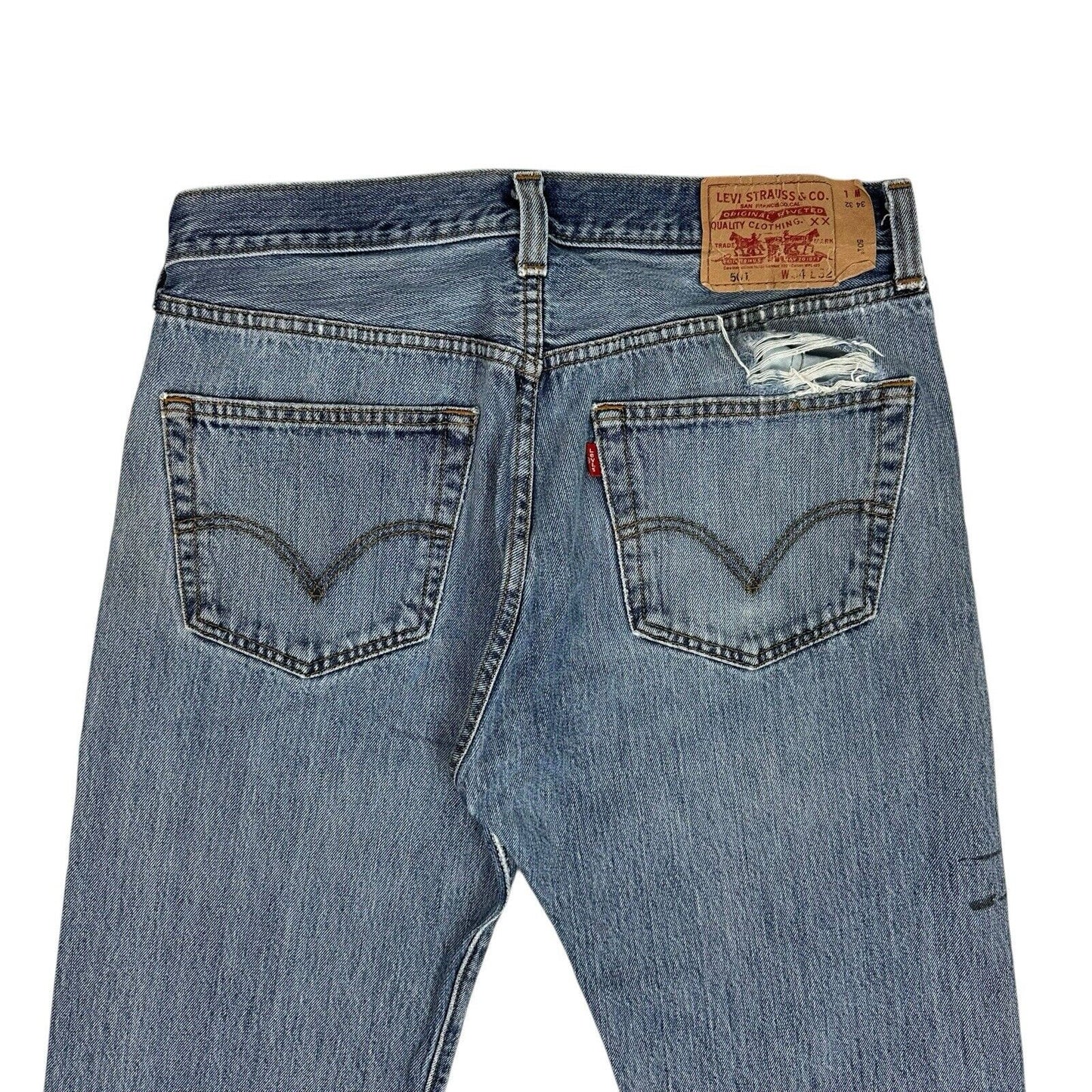 Vintage Levi’s 501 Blue Denim Jeans Mens 34w 32l Straight Leg Distressed