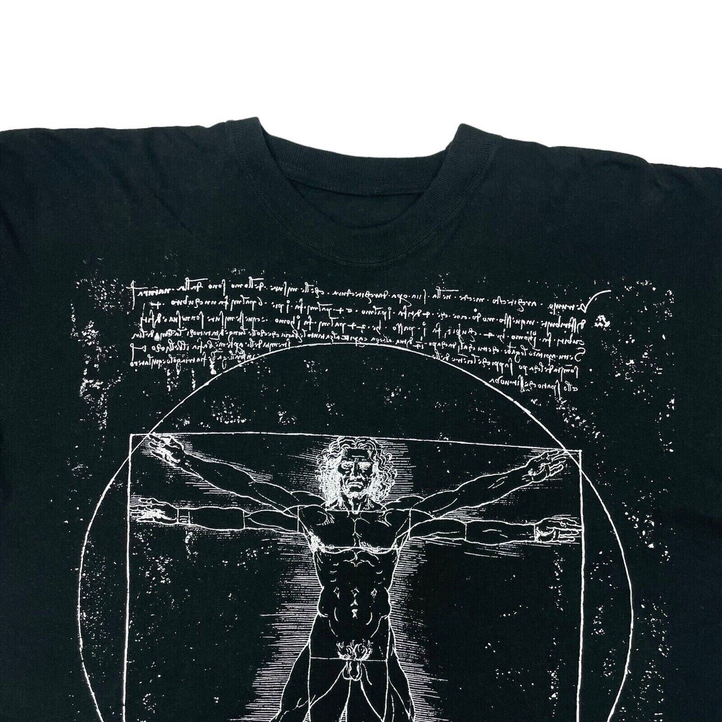 Vintage Leonardo Da Vinci T-Shirt Black Mens XL Vitruvian Man Graphic Print