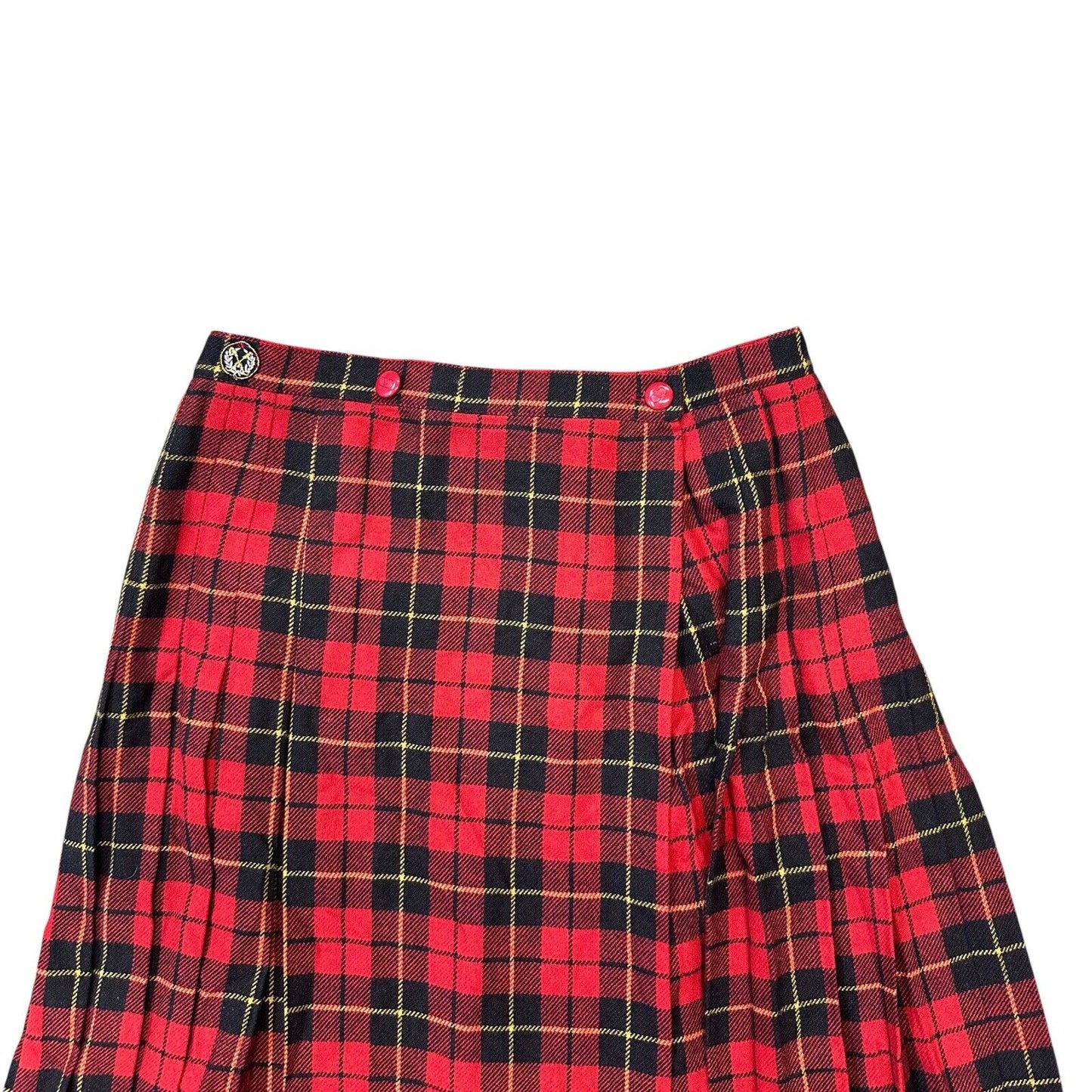 Vintage Valentino Sport Pleat Skirt 28w Red Black Tartan Made In Italy NWT 80’s