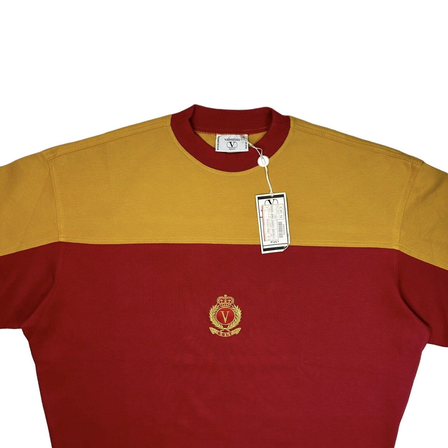 Vintage Valentino Sport Jumper Mustard And Red Men’s Large Made In Italy NWT 80’s