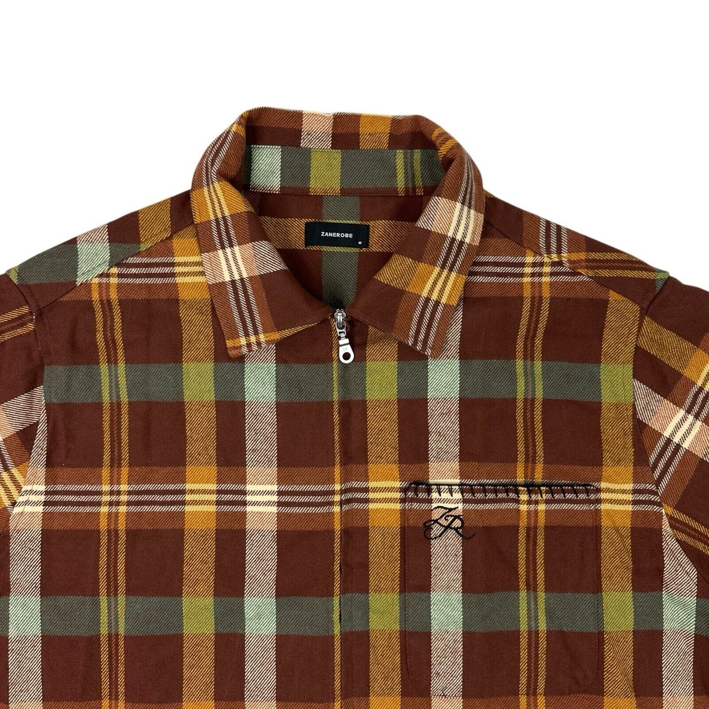 Zanerobe Plaid Overshirt Mens Medium Brown, Yellow And Green