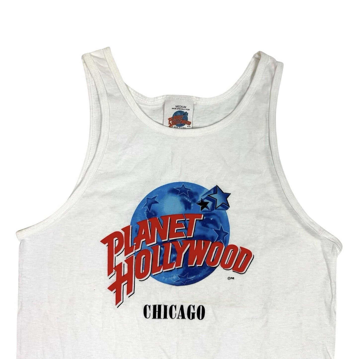 Vintage Planet Hollywood Chicago Tank Top Mens Medium White Vest 90s Made In USA