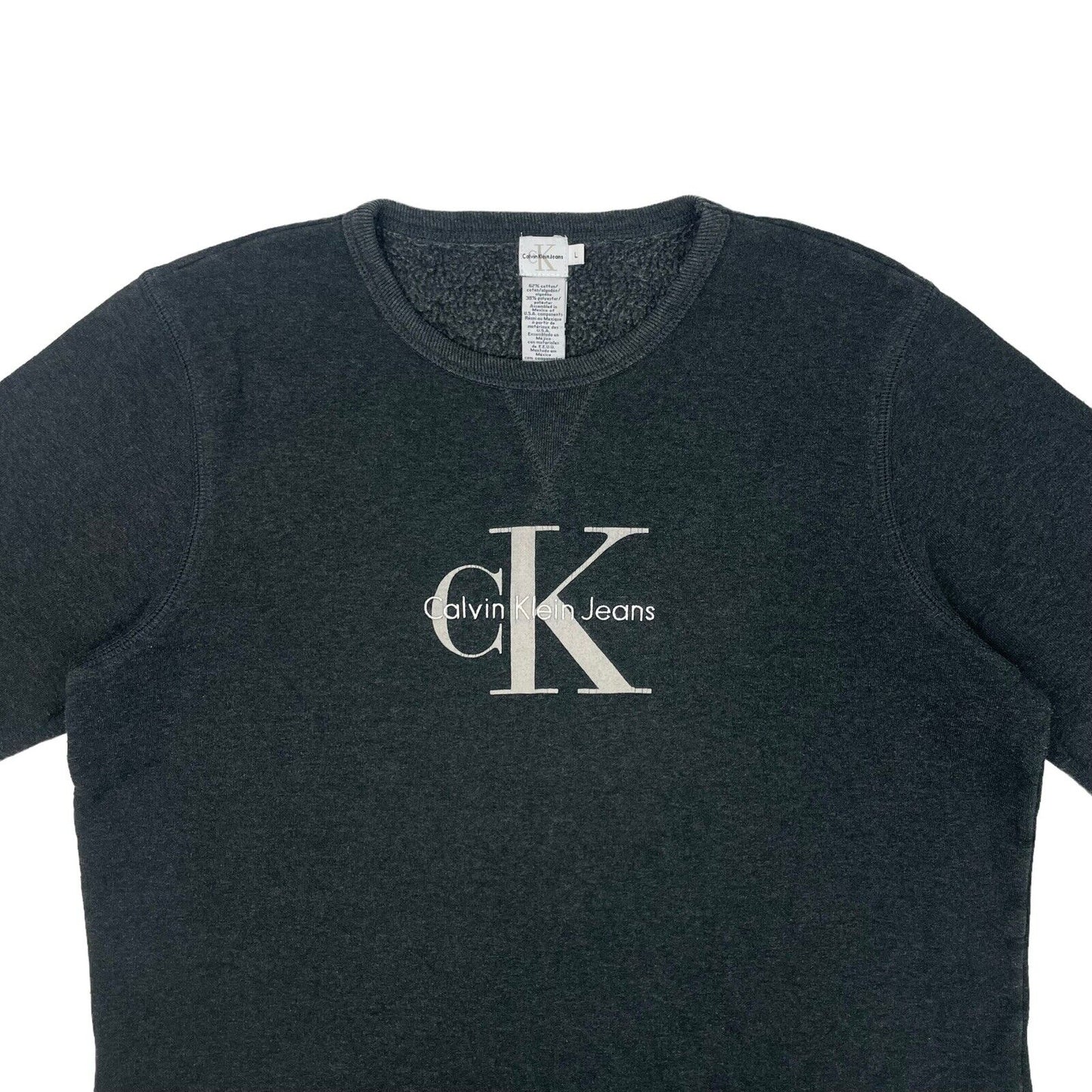 Vintage Calvin Klein Grey Crew Neck Jumper Embroidered Mens Boxy Large