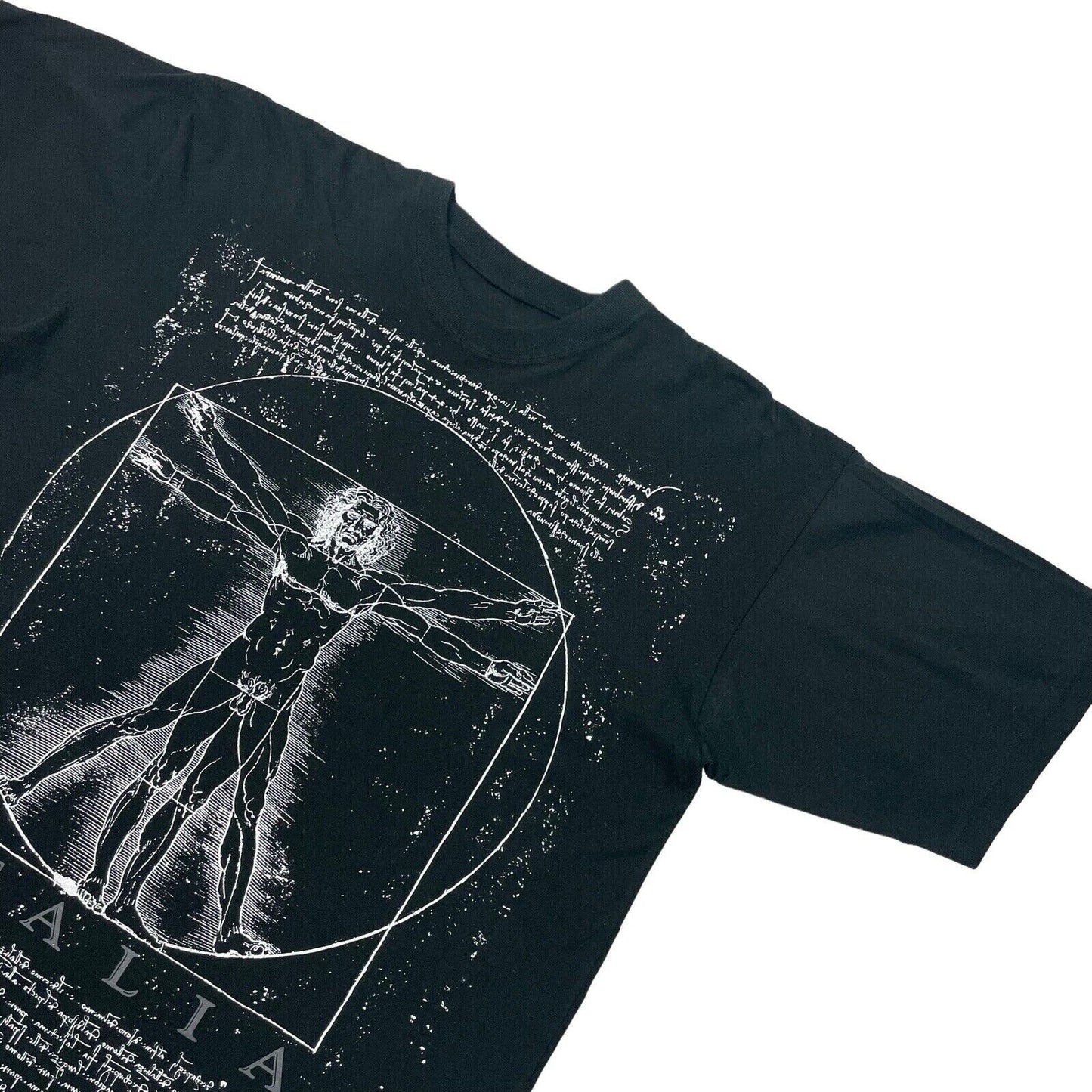 Vintage Leonardo Da Vinci T-Shirt Black Mens XL Vitruvian Man Graphic Print