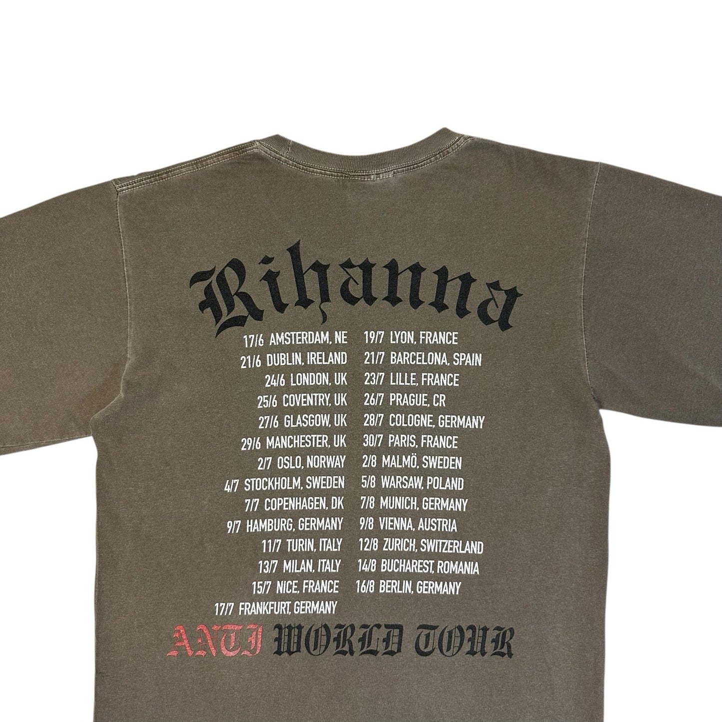 2016 Rihanna Anti EU Tour T-Shirt Adult Small Khaki Green Graphic Print