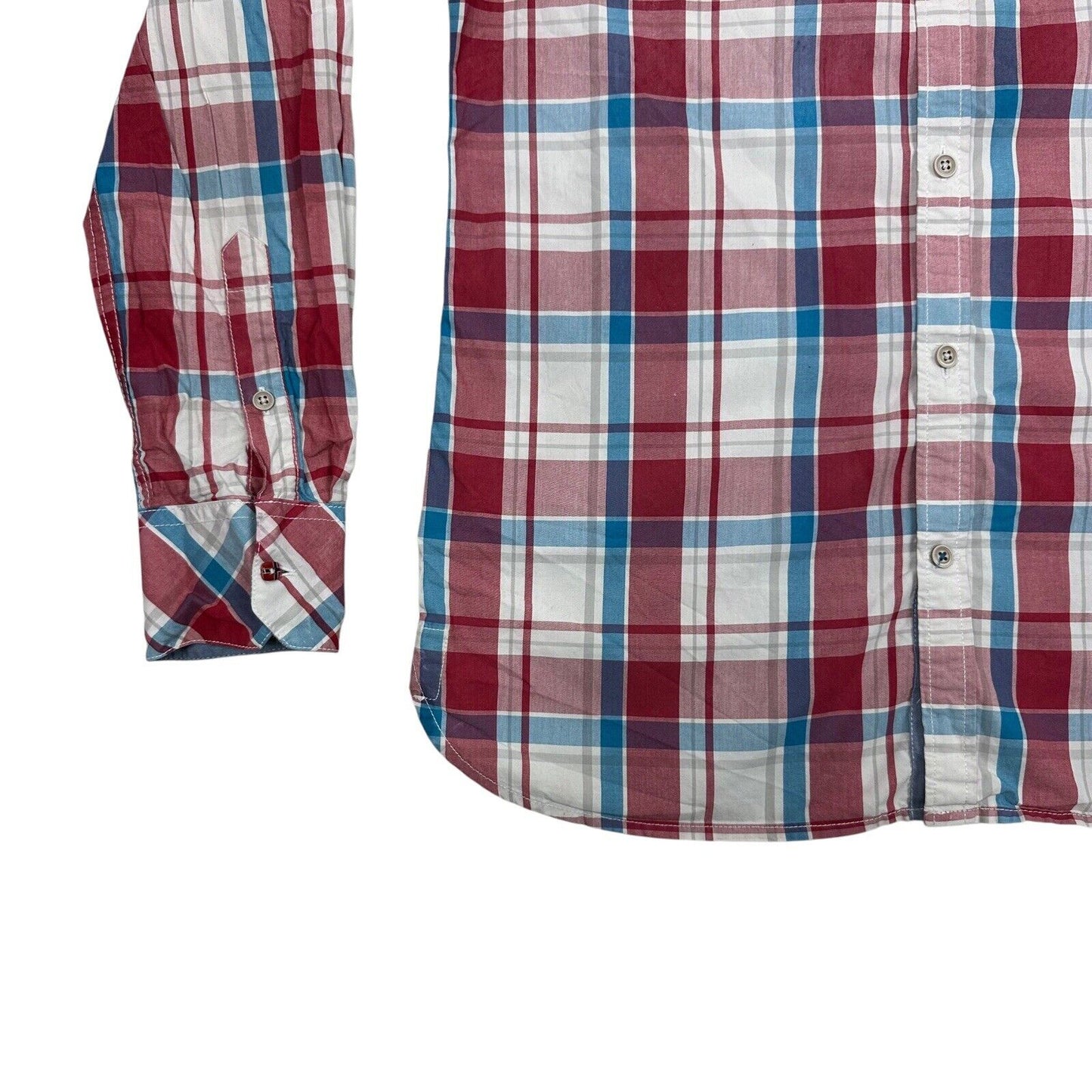 Napapijri Check Shirt Mens Medium Red White Blue Long Sleeve Slim Fit