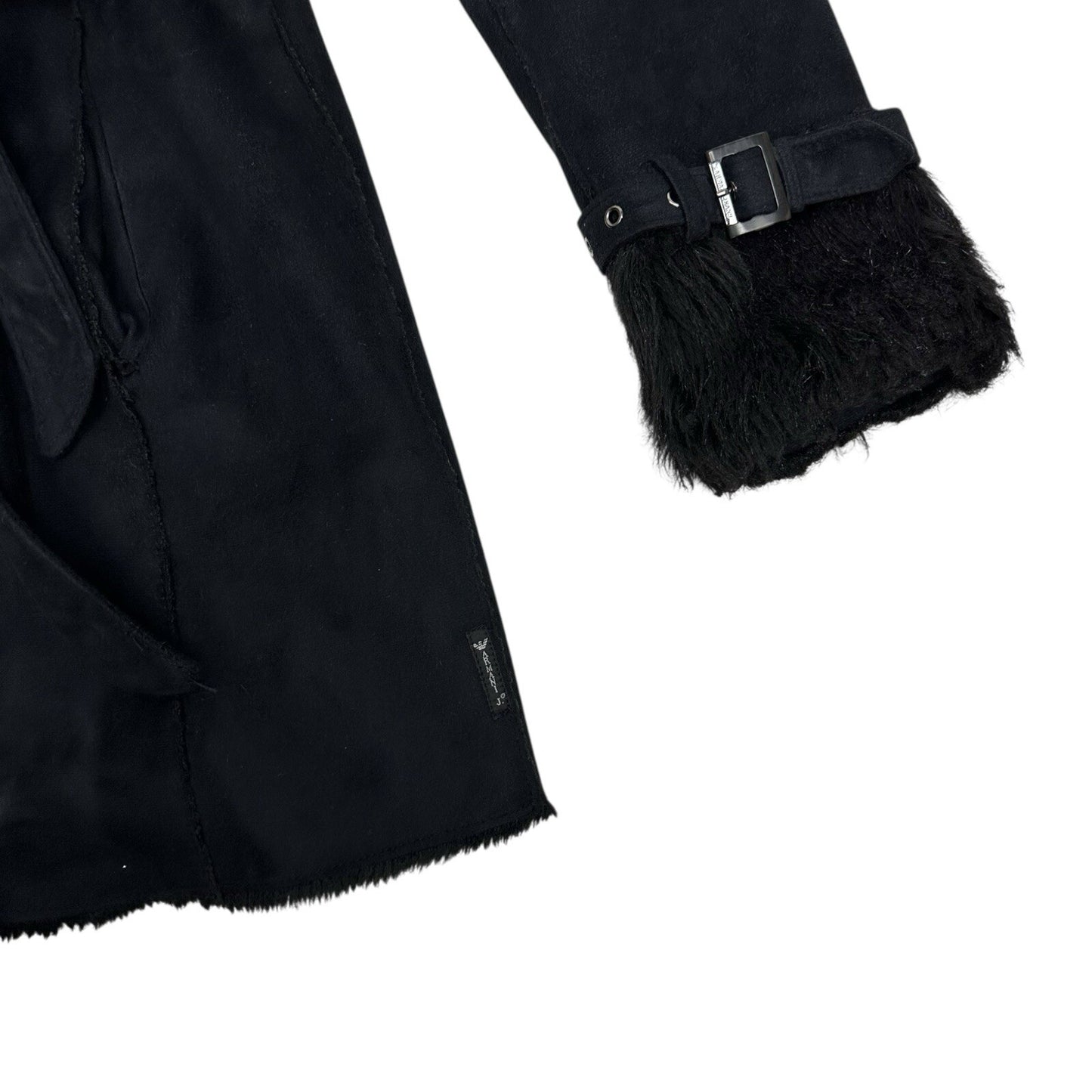 Vintage Armani y2k Coat Faux Fur Detailing Women’s Small Black Hooded