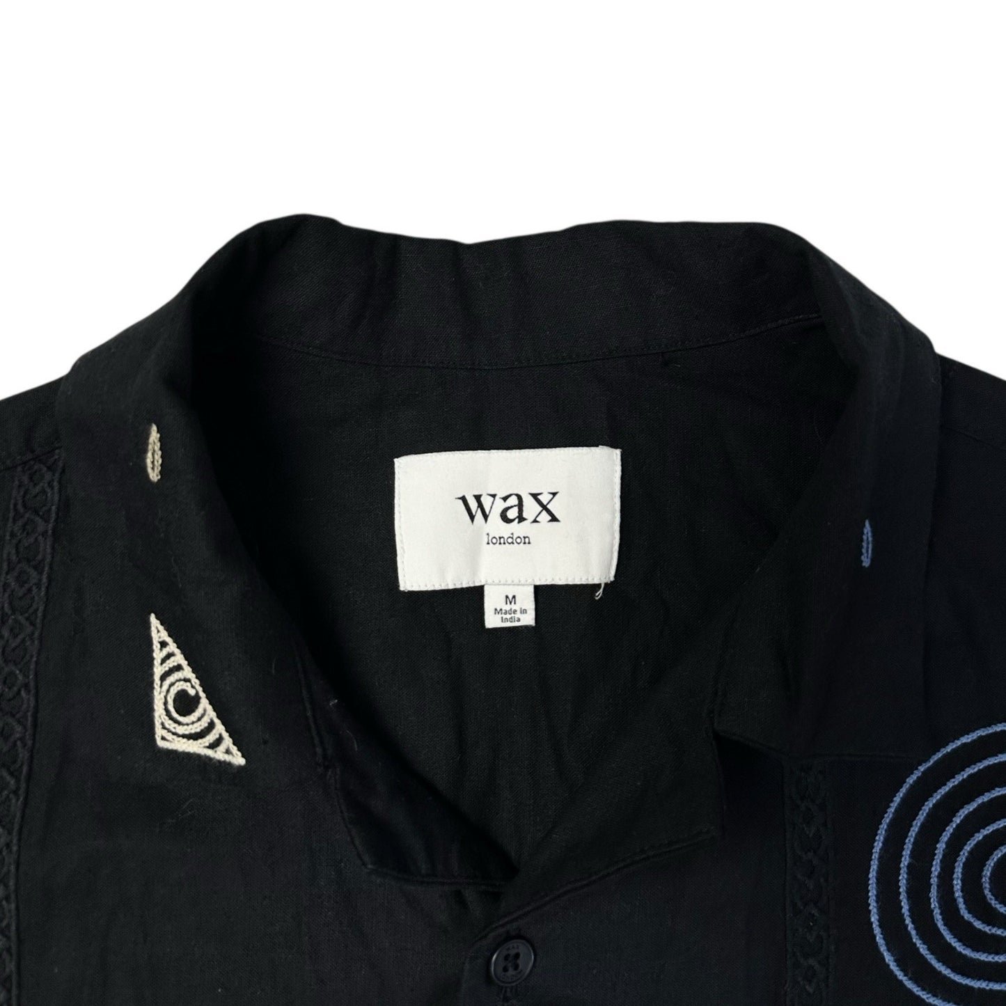 Wax London Didcot Shirt Navy Blue Embroidered Design Men’s Medium
