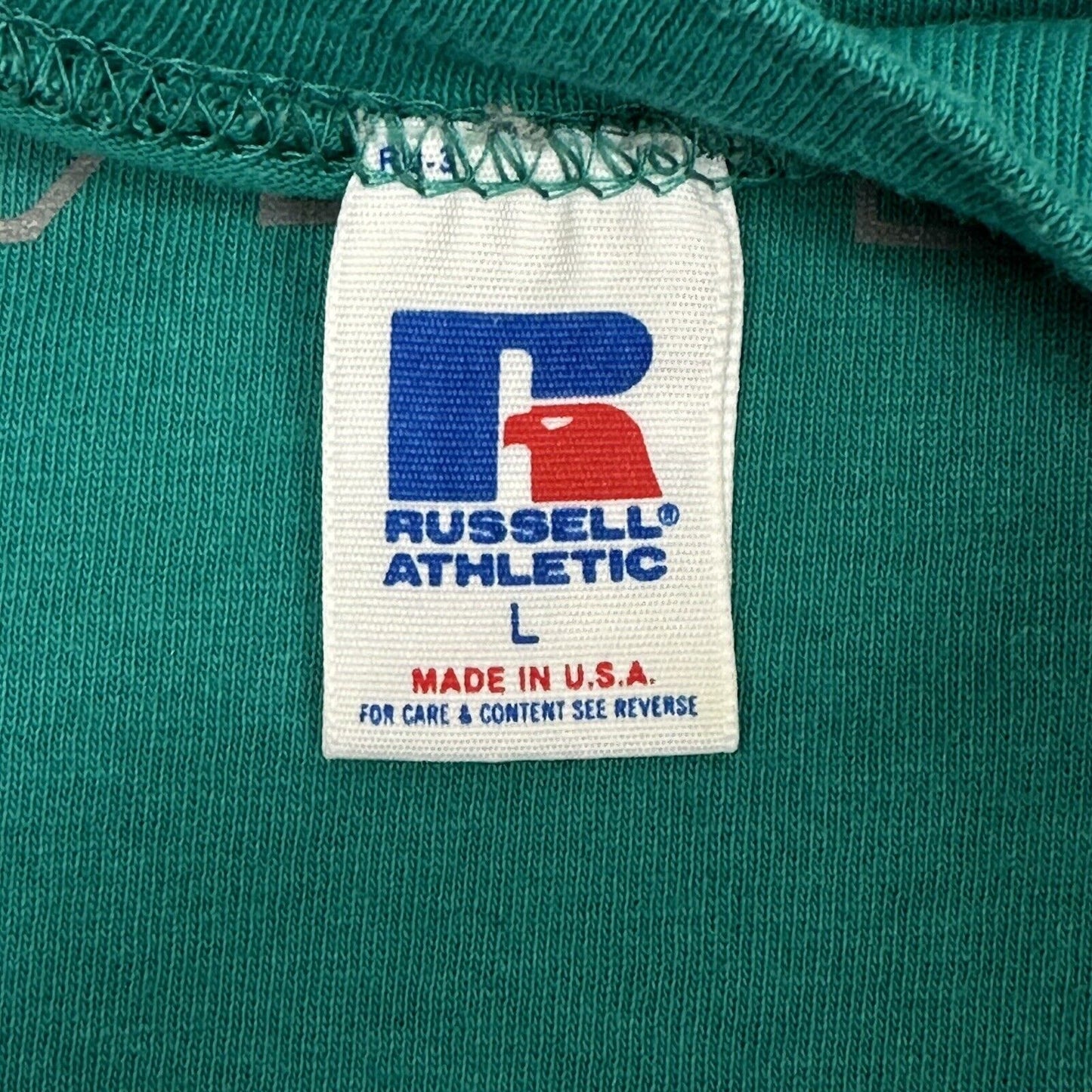 Vintage 90’s Russell Athletic Logo T-Shirt Green Men’s Large Made In USA