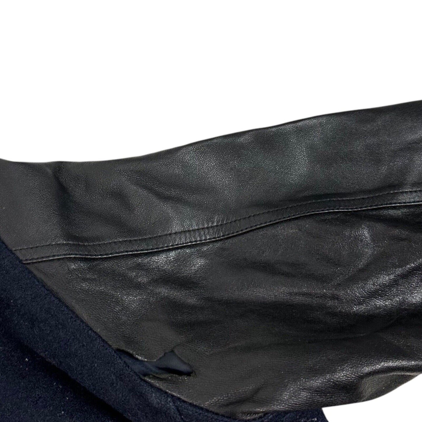 Vintage Maharishi Bomber Jacket Black Leather And Navy Wool Men’s Medium