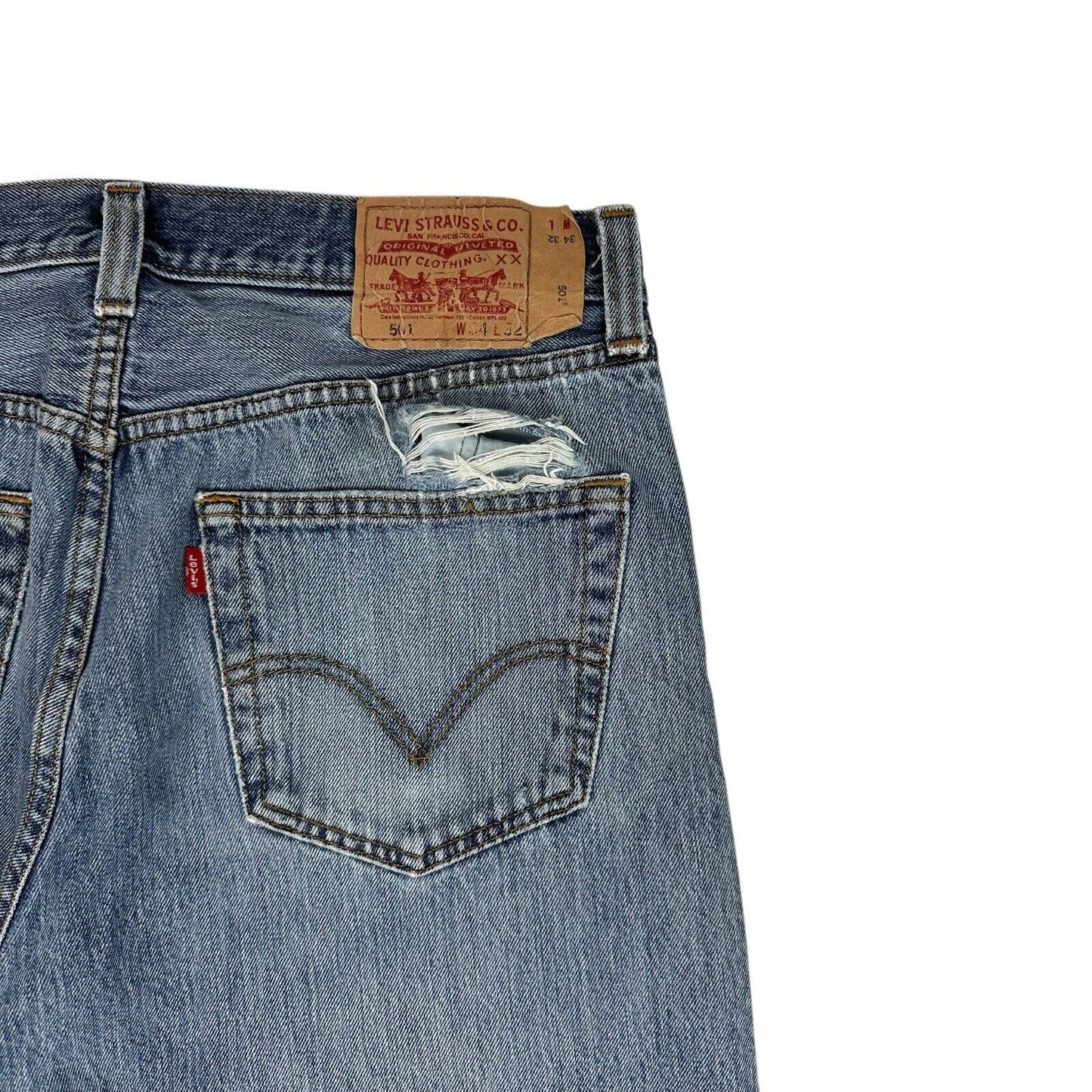 Vintage Levi’s 501 Blue Denim Jeans Mens 34w 32l Straight Leg Distressed