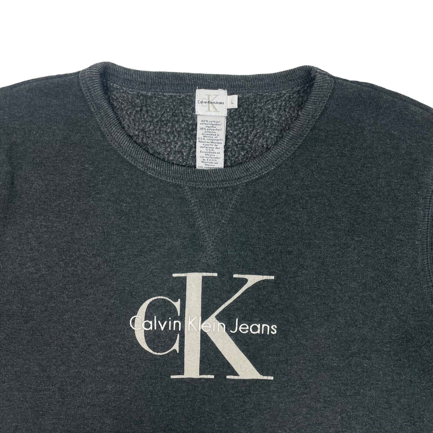 Vintage Calvin Klein Grey Crew Neck Jumper Embroidered Mens Boxy Large