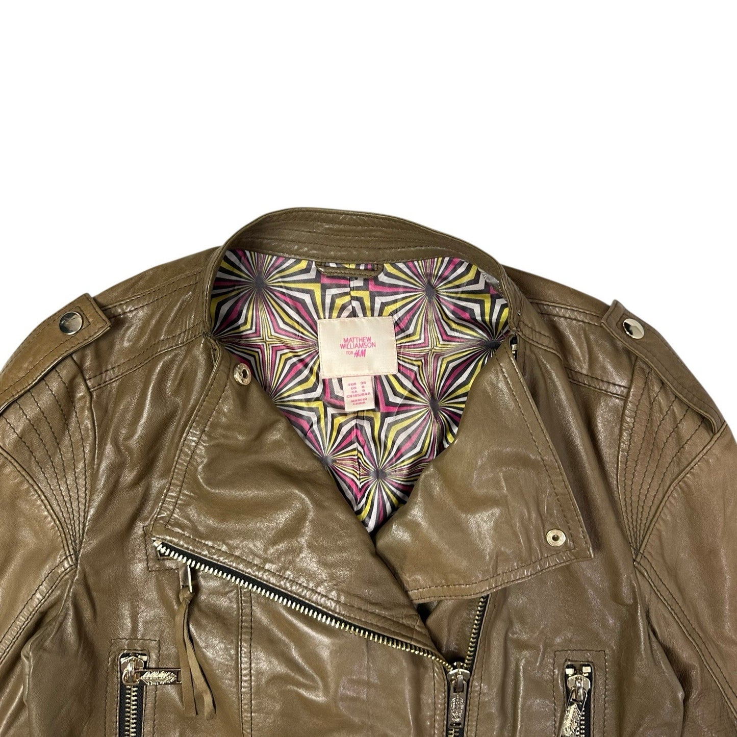 AW09 Matthew Williamson x H&M Leather Biker Jacket Brown Women’s Small