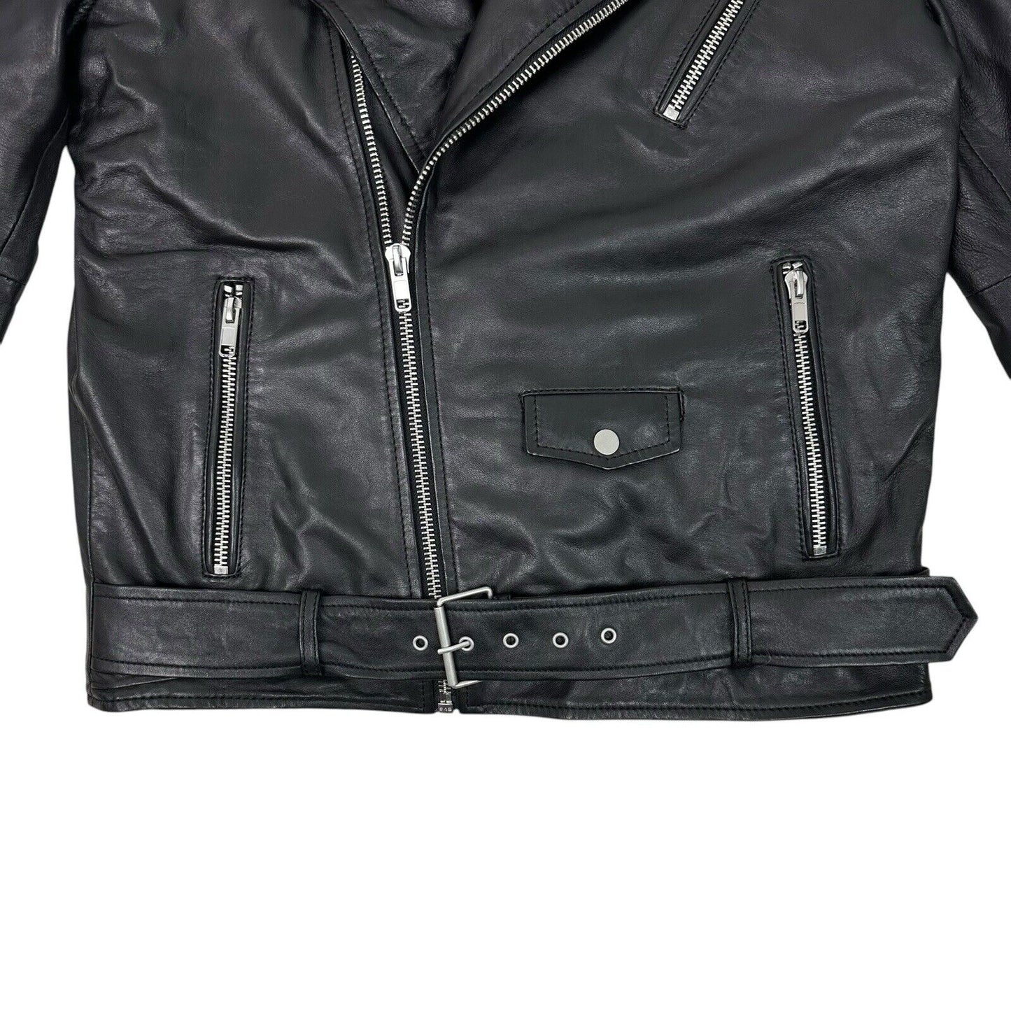 Barneys Originals Leather Biker Jacket Black Mens Medium