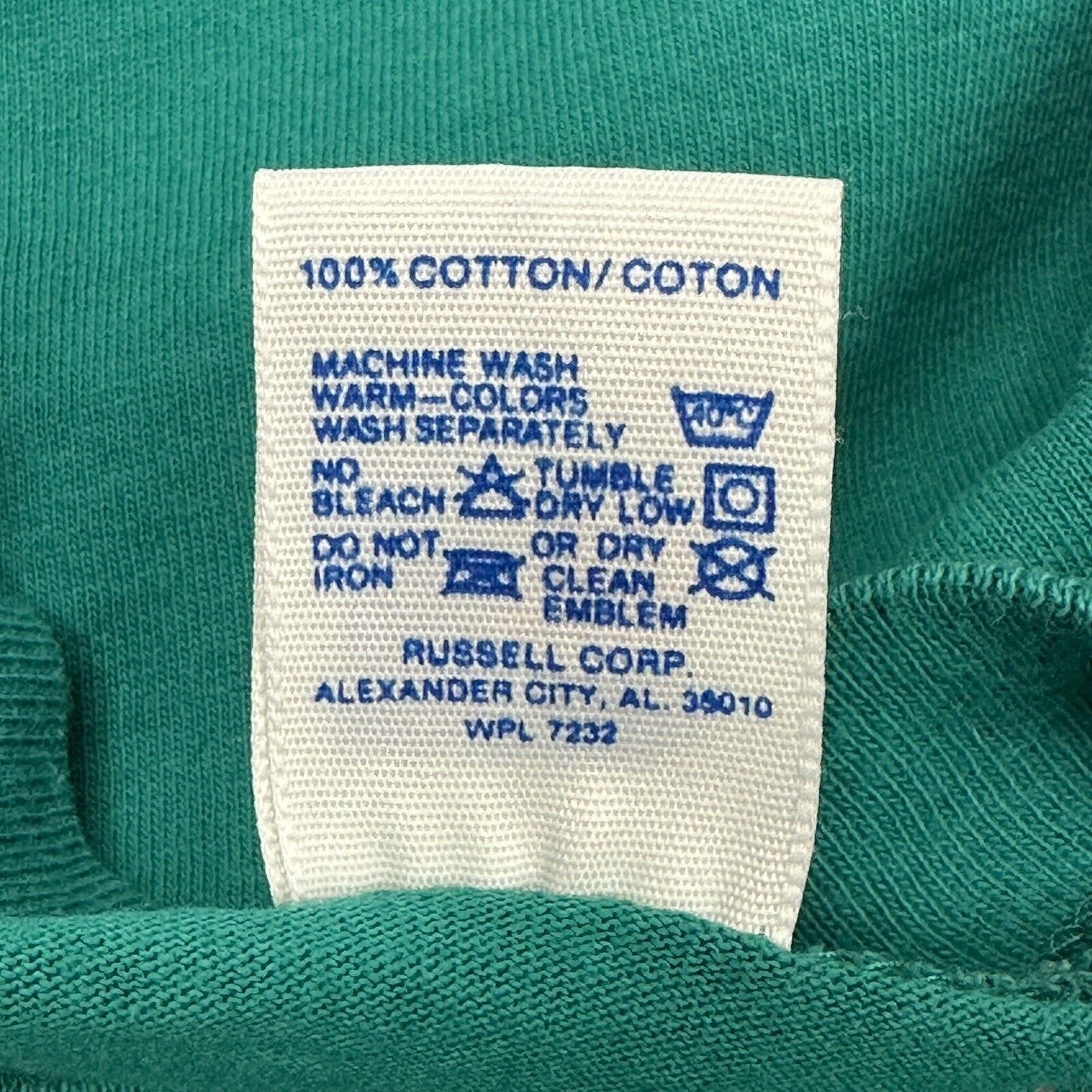 Vintage 90’s Russell Athletic Logo T-Shirt Green Men’s Large Made In USA