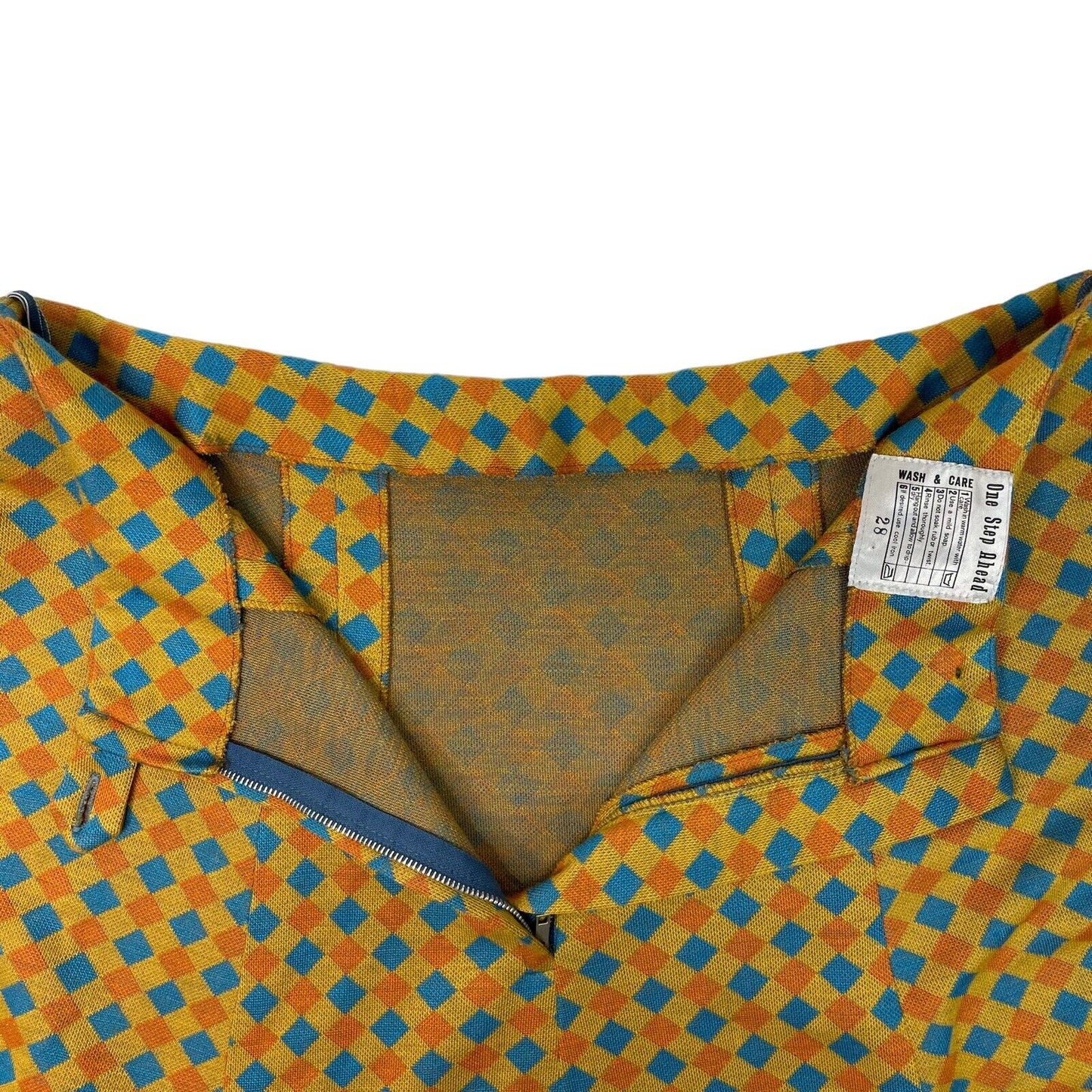 Vintage 1970’s One Step Ahead Long Skirt Multicoloured Square Design 28w