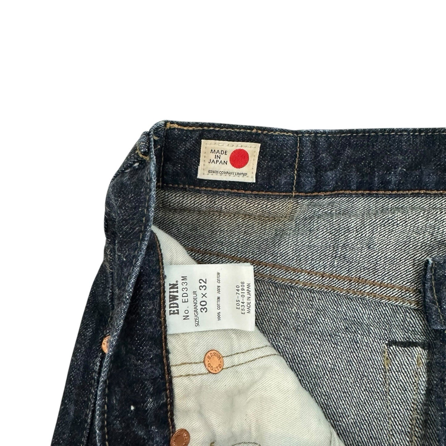 Edwin ED33M Raw Indigo Denim Jeans 30w 30l Made In Japan Slim Fit