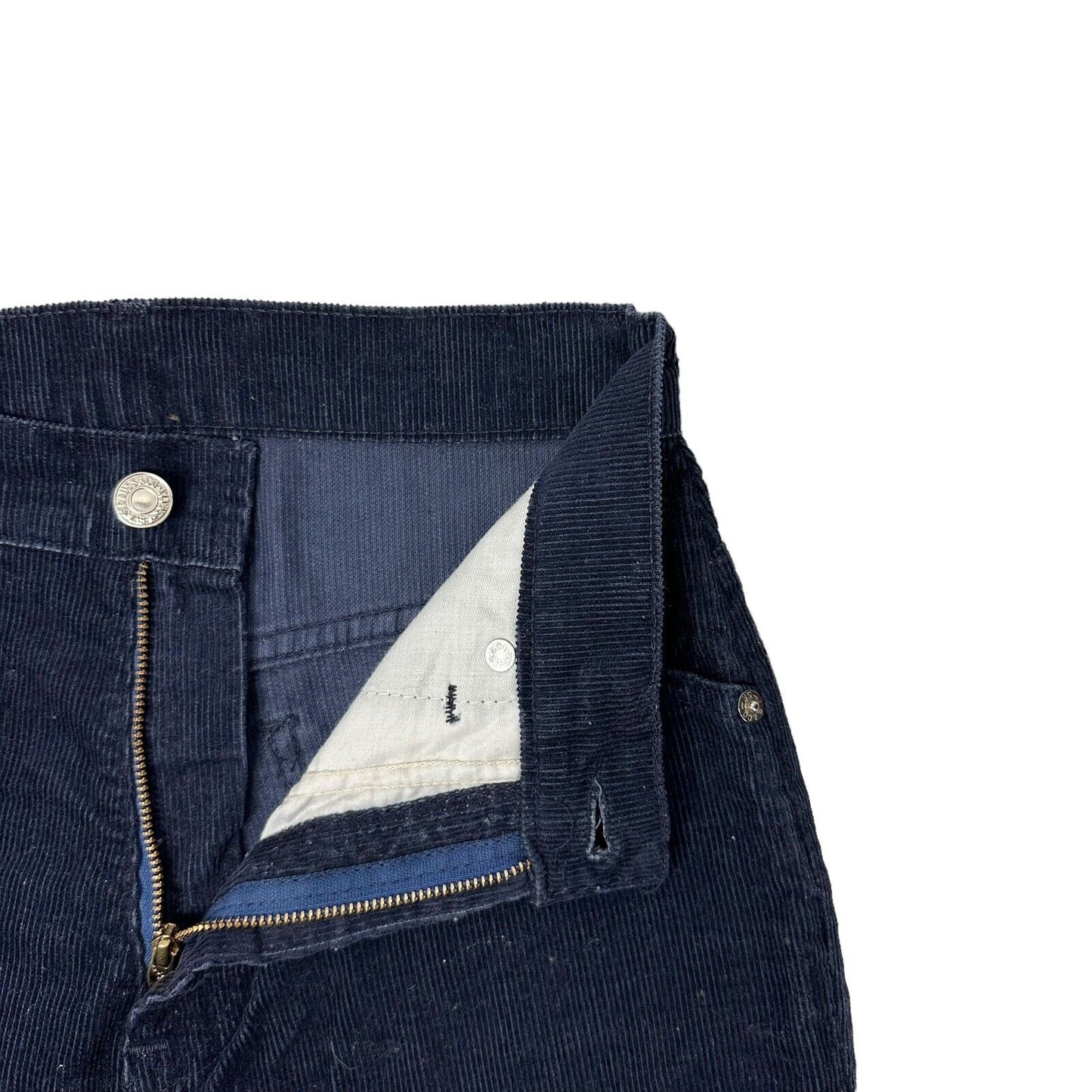70’s Vintage Levi’s 527 Corduroy Trouser 26w 31l Navy Made In UK Talon Zipper