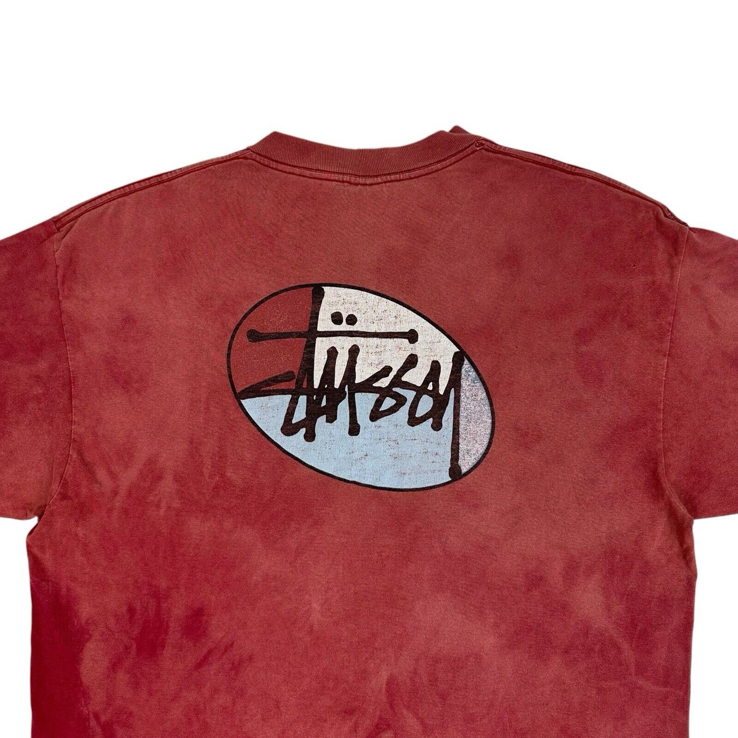 Rare Vintage Stussy Oval Logo T-Shirt Mens XL Red Acid Wash Made In USA
