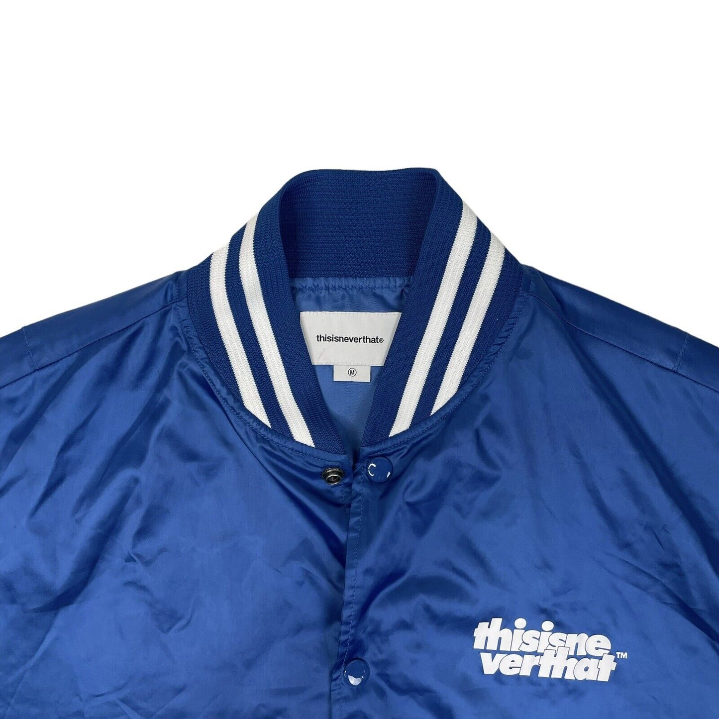 Thisisneverthat Blue Satin Varsity Jacket Mens Medium Graphic Print