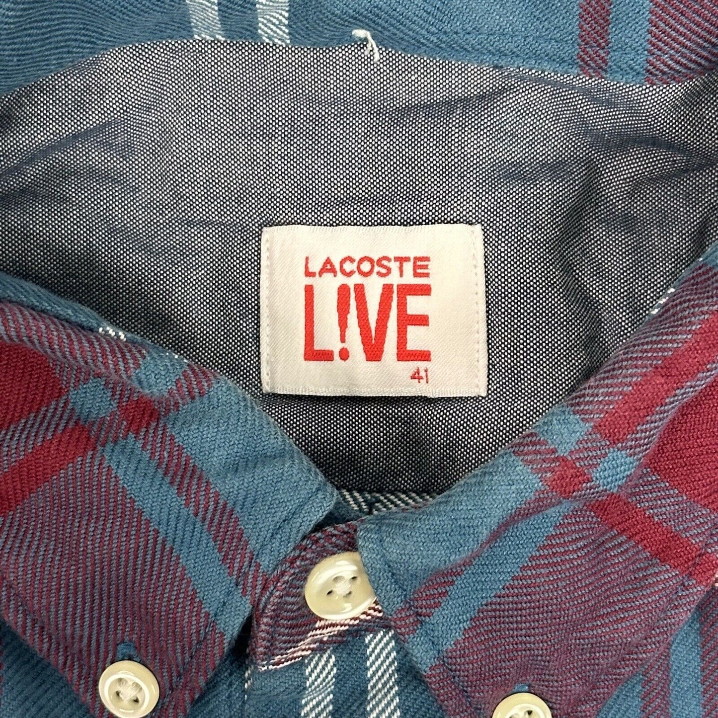 Lacoste Live Check Shirt Men’s Medium Blue And Red