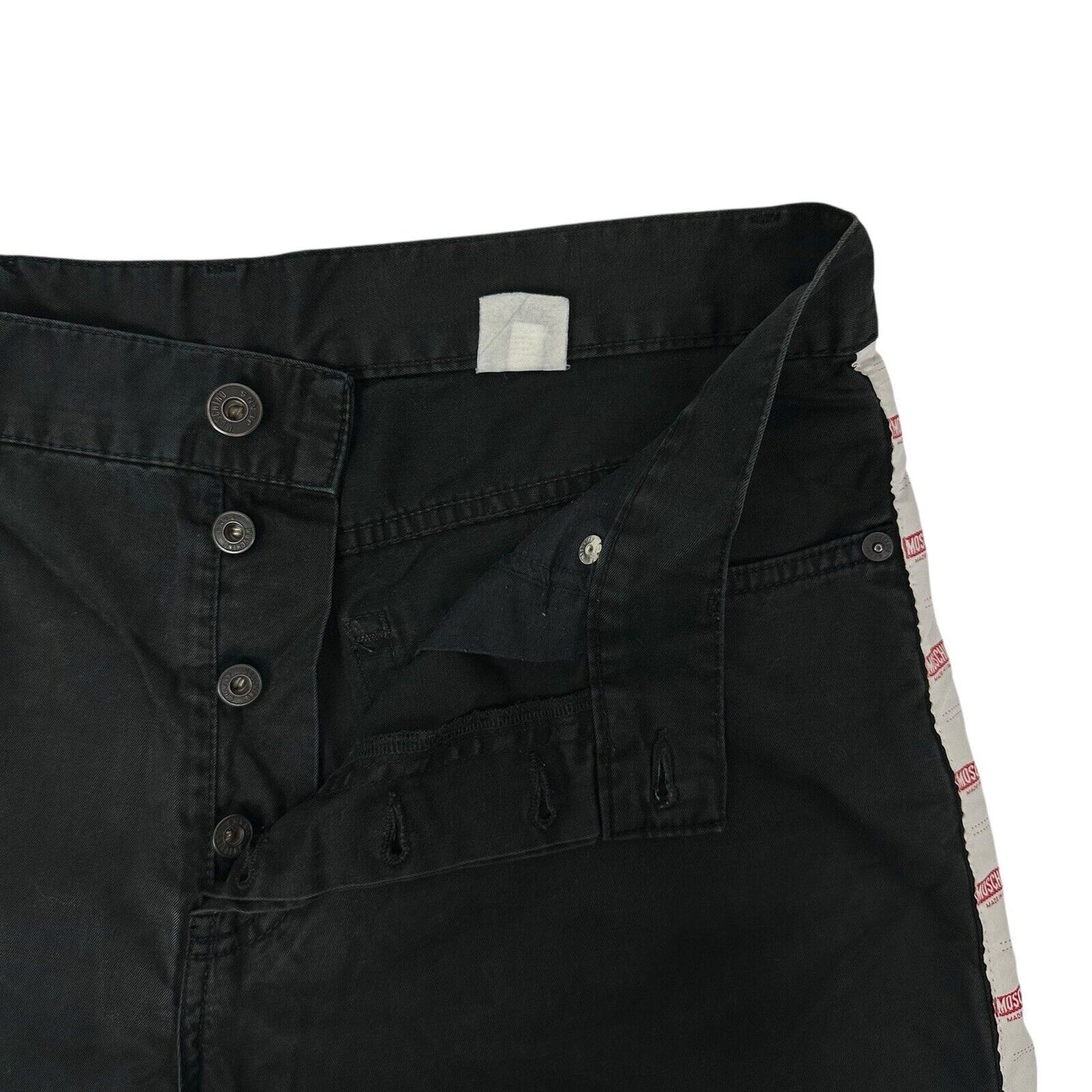 Vintage Moschino Tape Logo Trousers Made In Italy Black 34w 30l