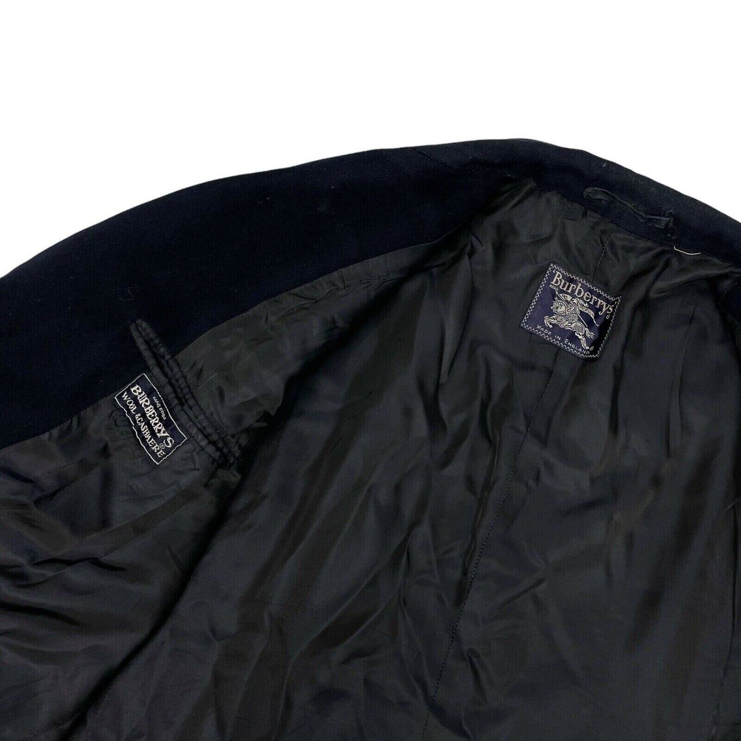 Vintage Burberry Double Breasted Coat Medium Made In England Navy Blue Wool