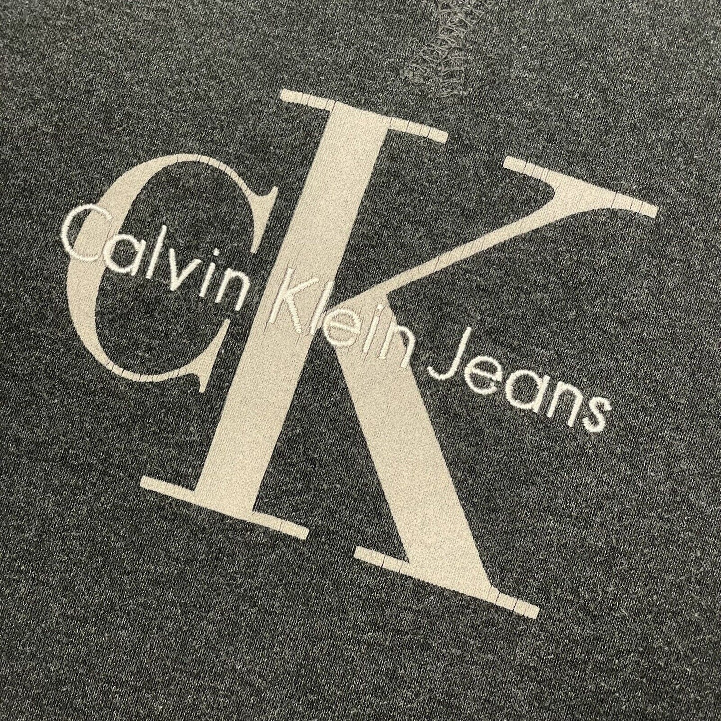 Vintage Calvin Klein Grey Crew Neck Jumper Embroidered Mens Boxy Large