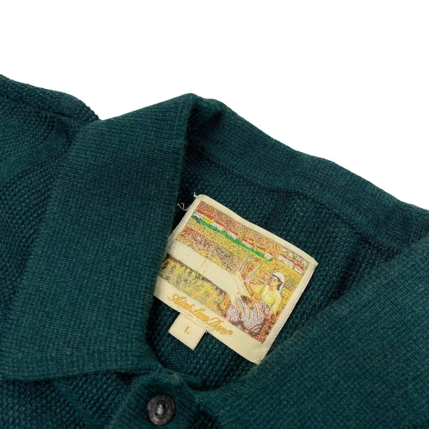 Aime Leon Dore Polo Top Windowpane Cardigan Short Sleeve Green Men's Large