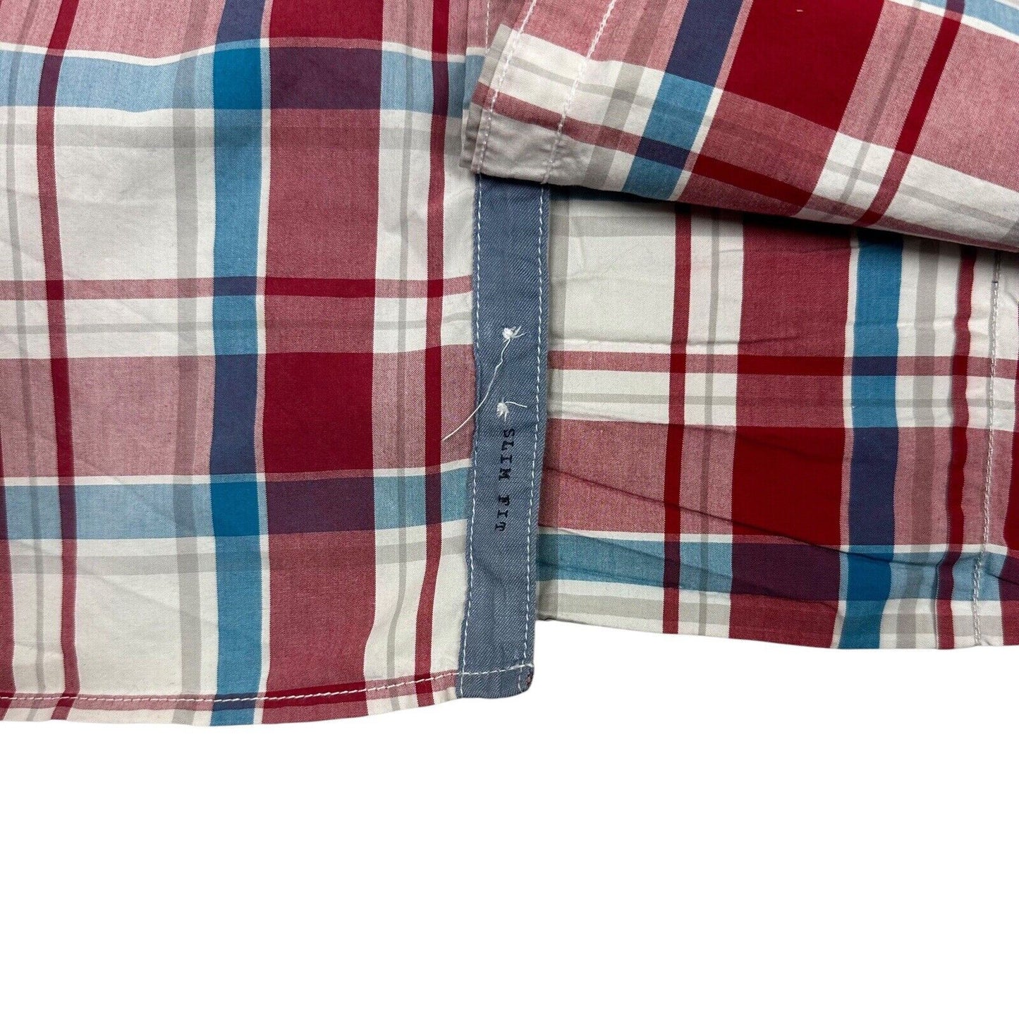 Napapijri Check Shirt Mens Medium Red White Blue Long Sleeve Slim Fit