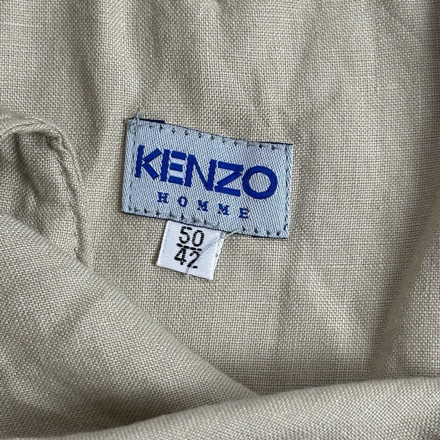 Vintage Kenzo Homme Beige Linen Trousers Men’s Medium Adjustable Waist