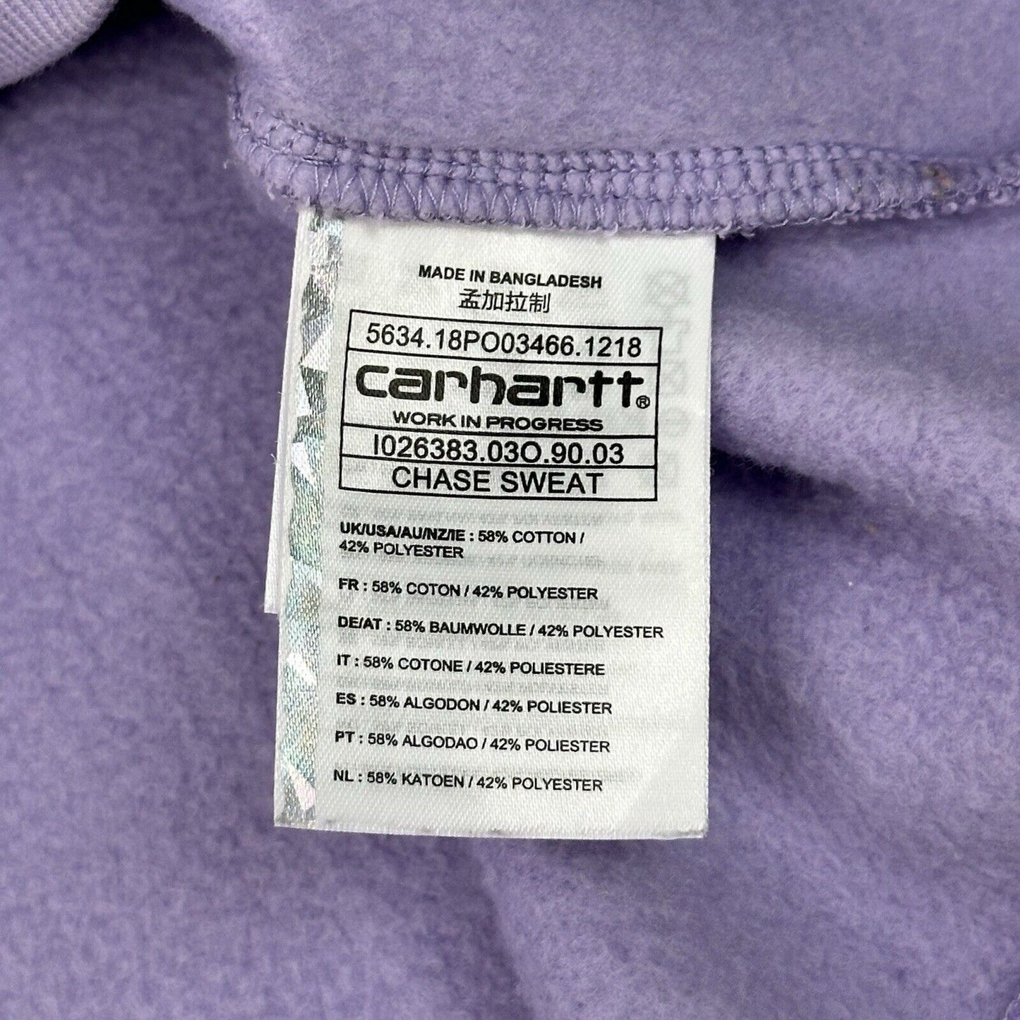 2018 Carhartt WIP x Oi Polloi Chase Sweat Mens Large Purple Embroidered Jumper