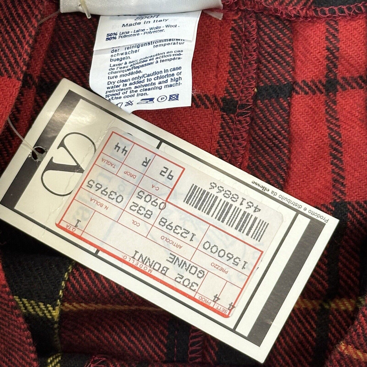 Vintage Valentino Sport Pleat Skirt 26w Red Black Tartan Made In Italy NWT 80’s