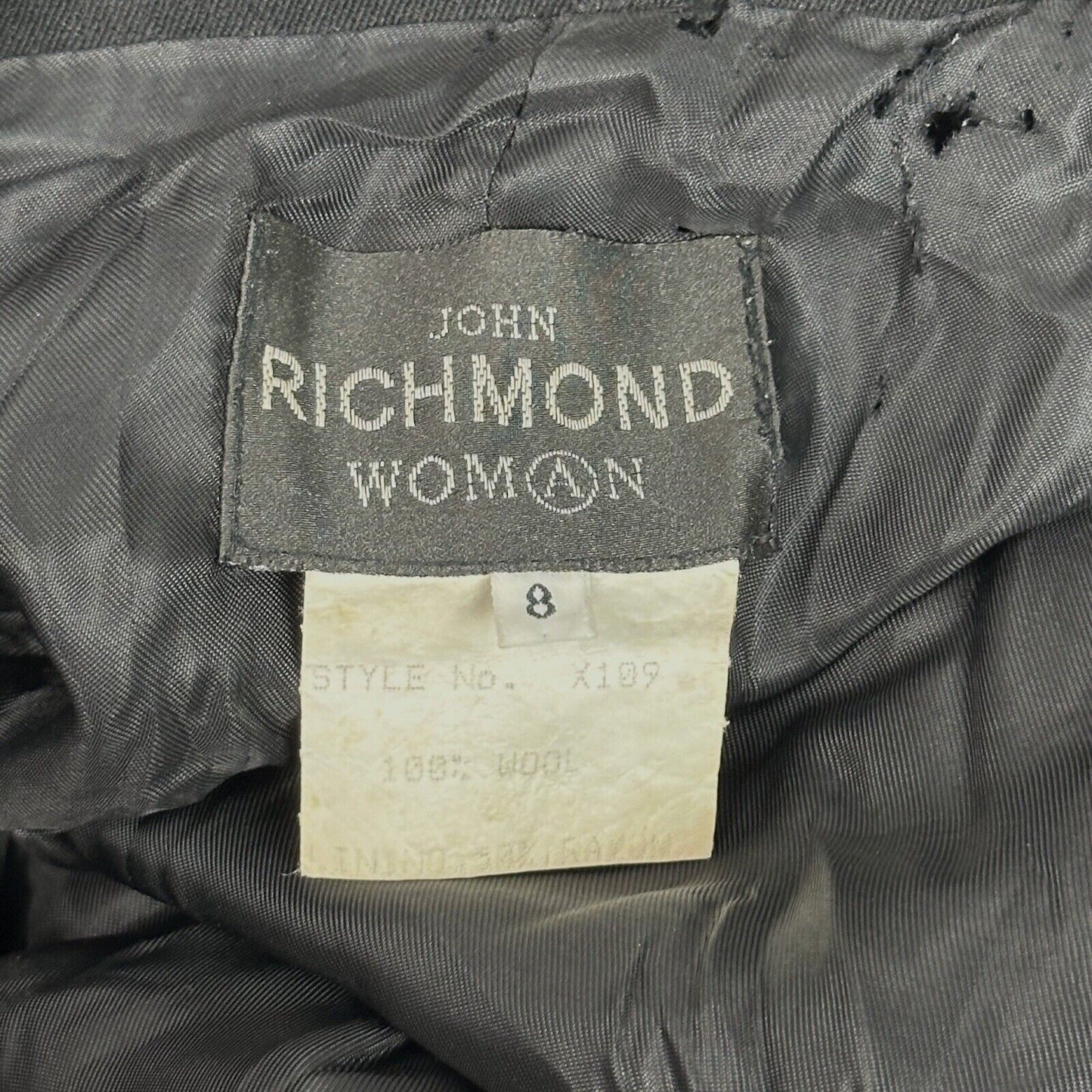 Vintage John Richmond Woman Black Wool Blazer Jacket UK8 Made In England