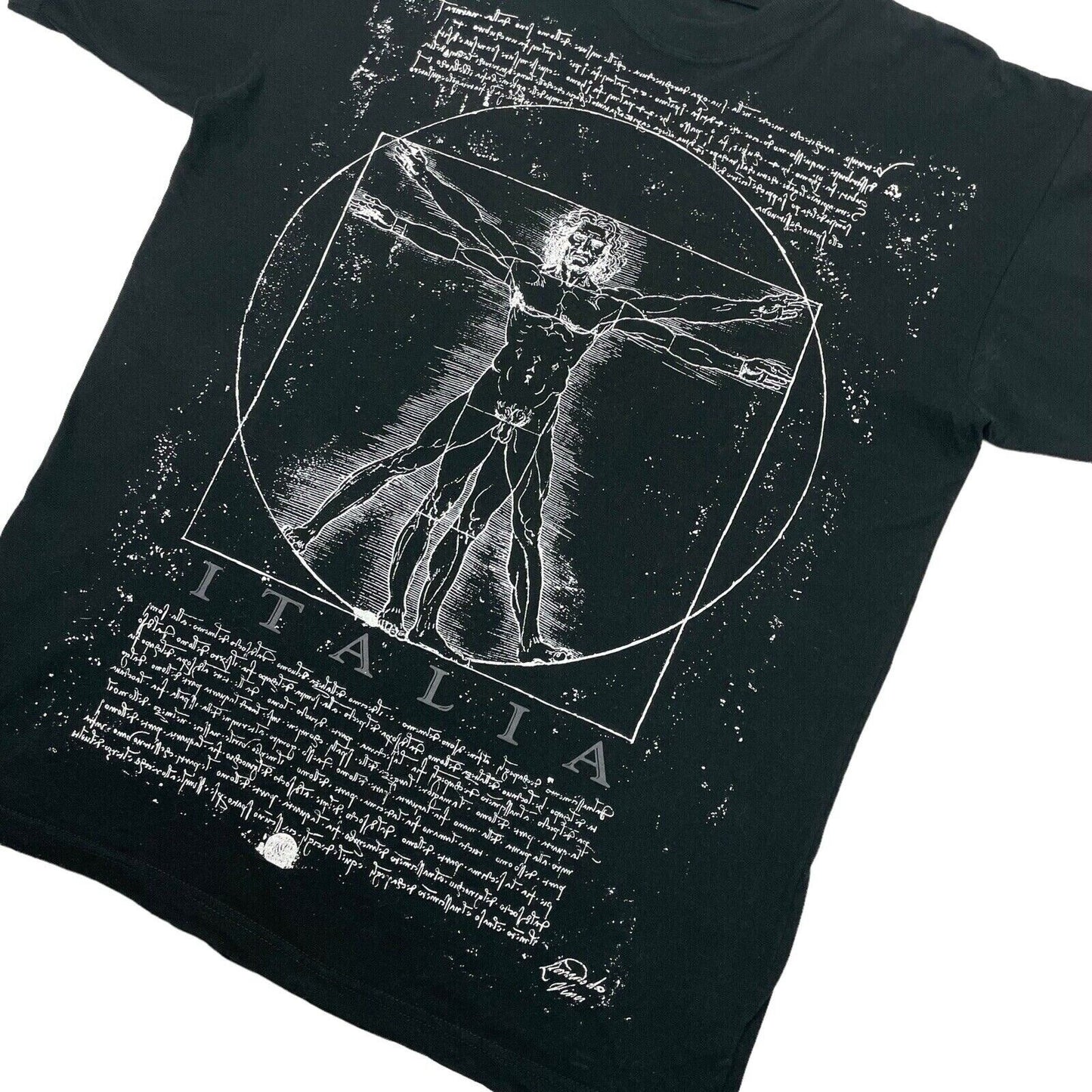 Vintage Leonardo Da Vinci T-Shirt Black Mens XL Vitruvian Man Graphic Print