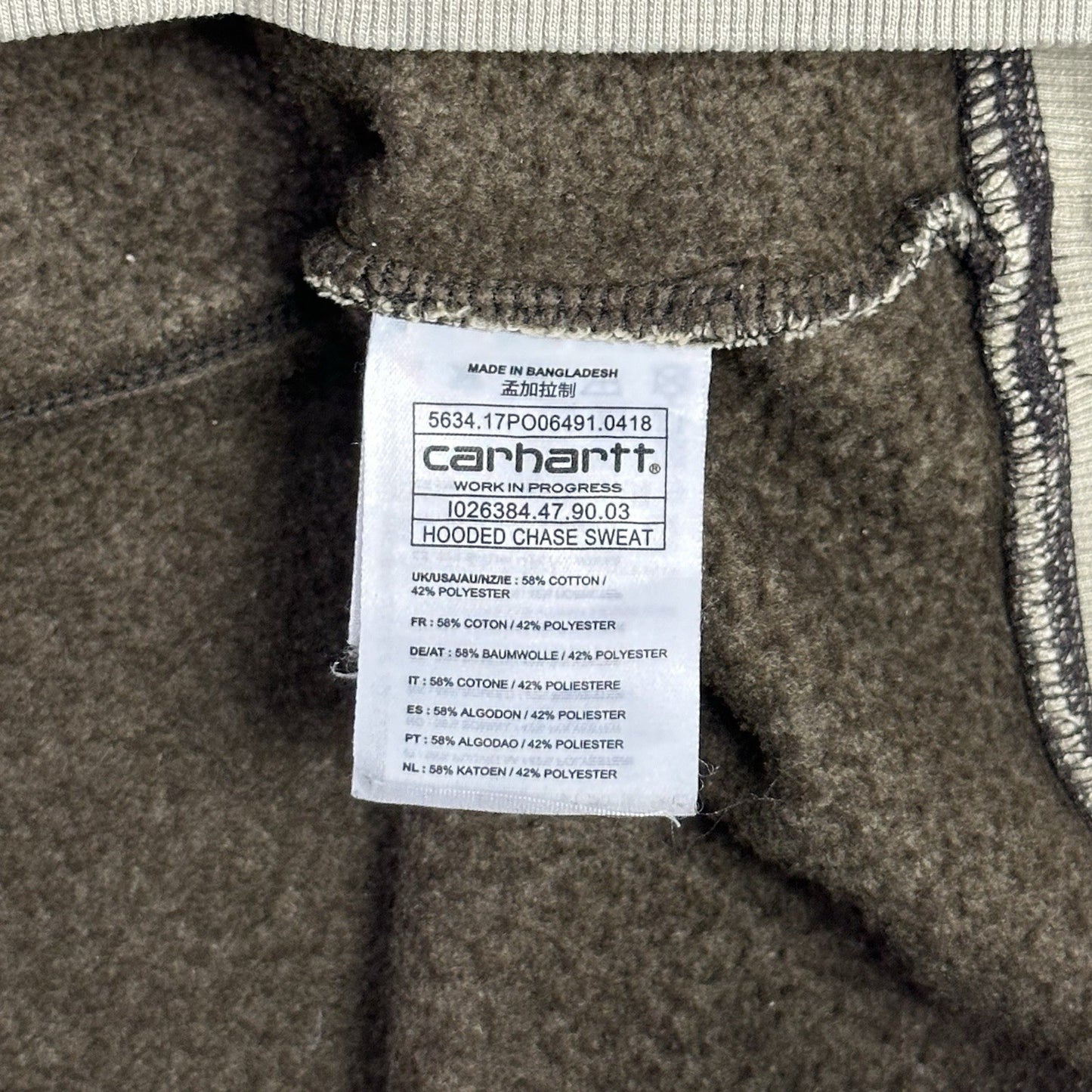 Carhartt WIP Chase Hooded Sweatshirt Men’s Large Faded Khaki Green Embroidered Logo