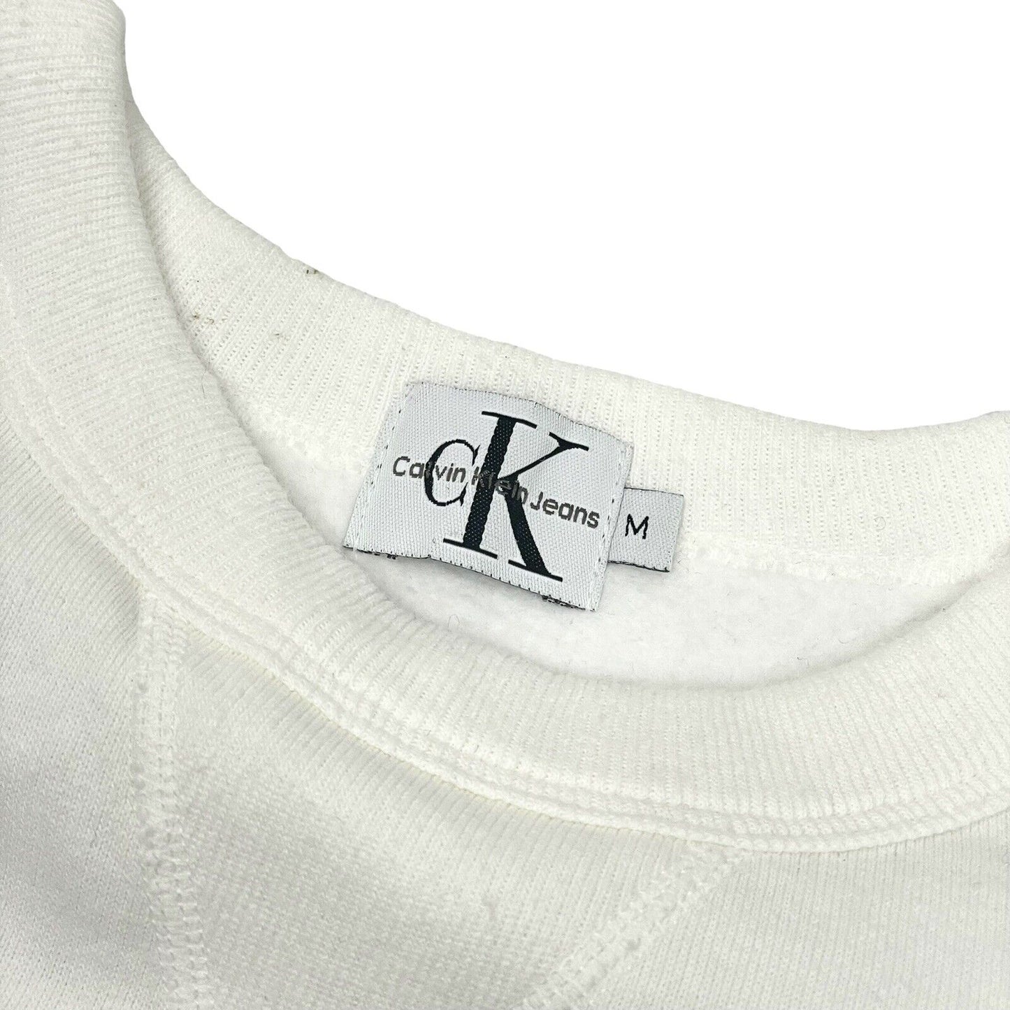 Vintage Calvin Klein White Crew Neck Jumper Embroidered Mens Medium Made In USA