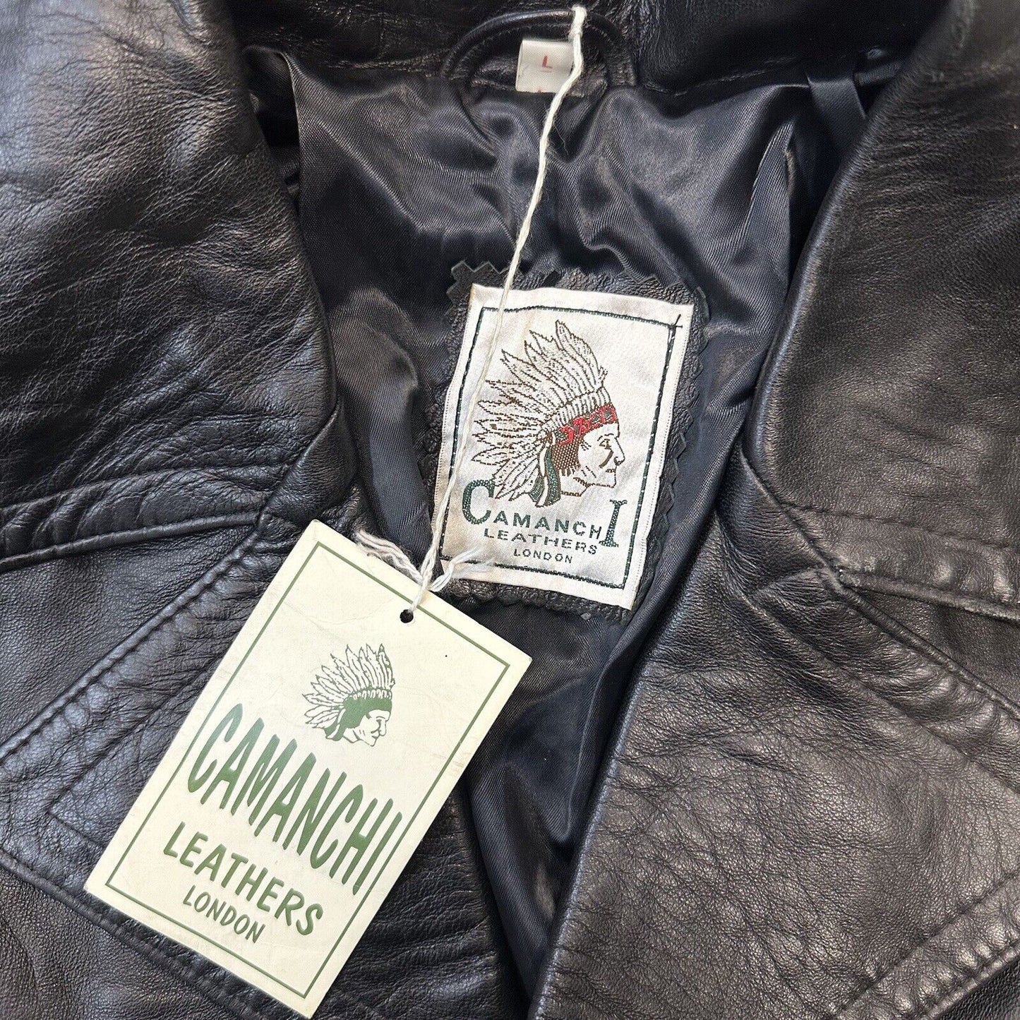 Vintage Camanchi Leather Trench Coat Black Unisex Large Made In UK Deadstock NWT