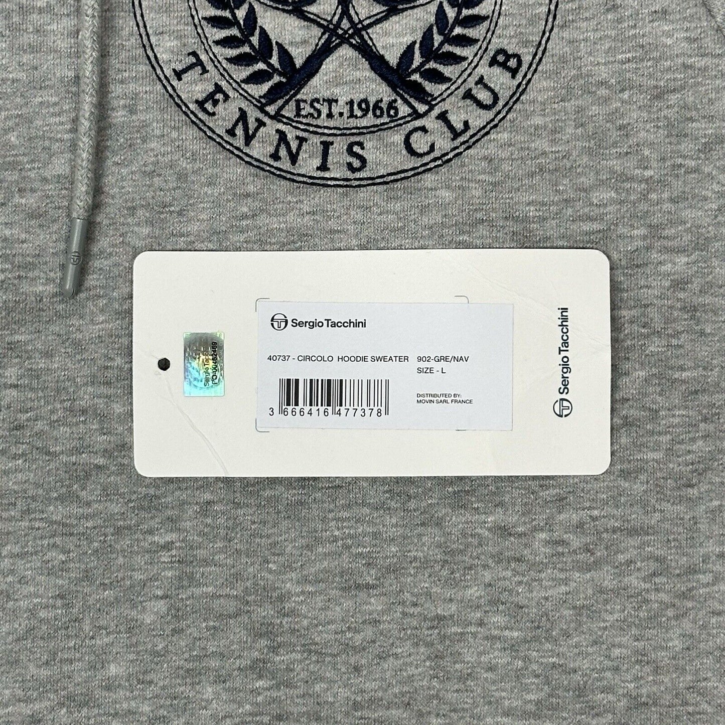 NWT Sergio Tacchini Circolo Pullover Hoodie Mens Large Grey Embroidered