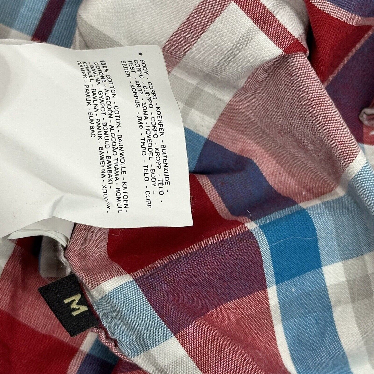 Napapijri Check Shirt Mens Medium Red White Blue Long Sleeve Slim Fit