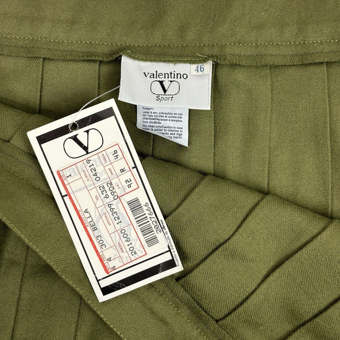 Vintage Valentino Sport Pleat Skirt 29w Khaki Green Made In Italy NWT 80’s