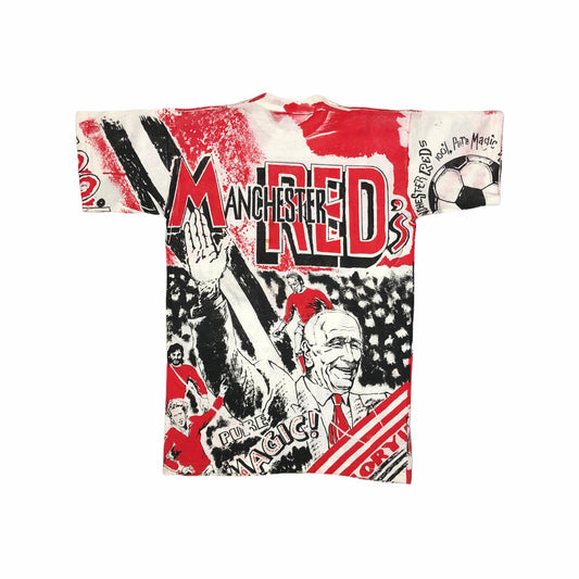 Vintage Manchester Utd T-Shirt Men's Medium Multicoloured Football Graphic Print