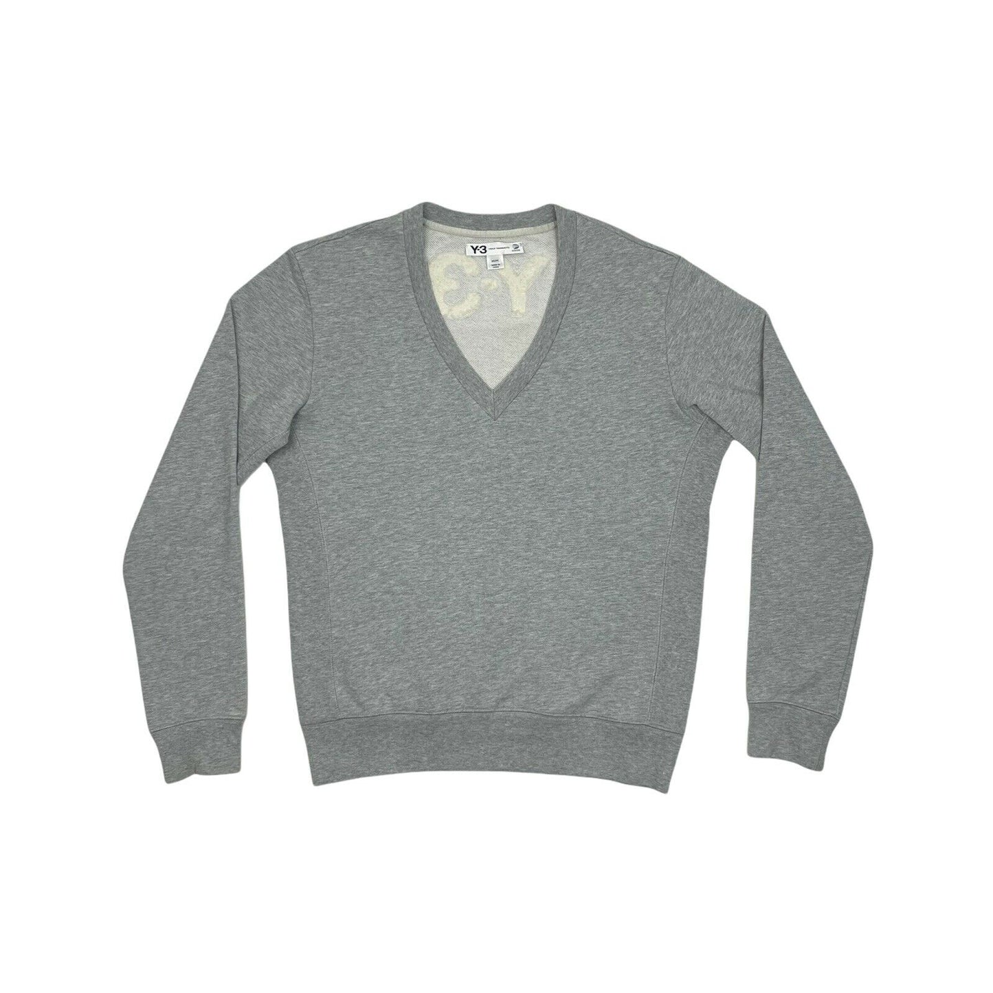 Y-3 Yohji Yamamoto Adidas V-Neck Jumper Mens Medium 2006 Grey Back Logo Patch